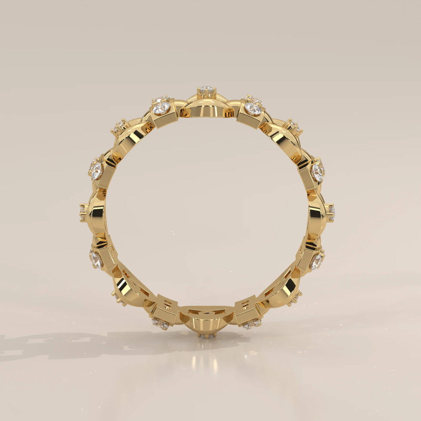 Front View: Round Diamond Eternity Ring with Eternity Setting in Yellow Gold – Lab Grown – Driona Jewels