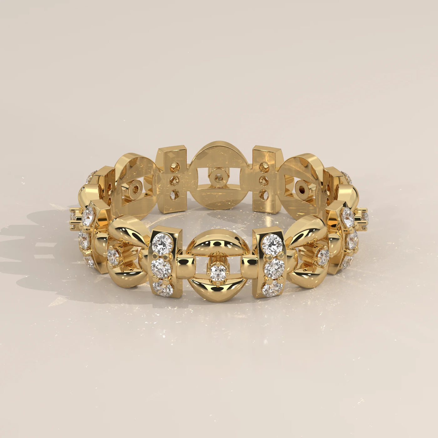 Three-Quarter View: Round Diamond Eternity Ring with Eternity Setting in Yellow Gold – Lab Grown – Driona Jewels