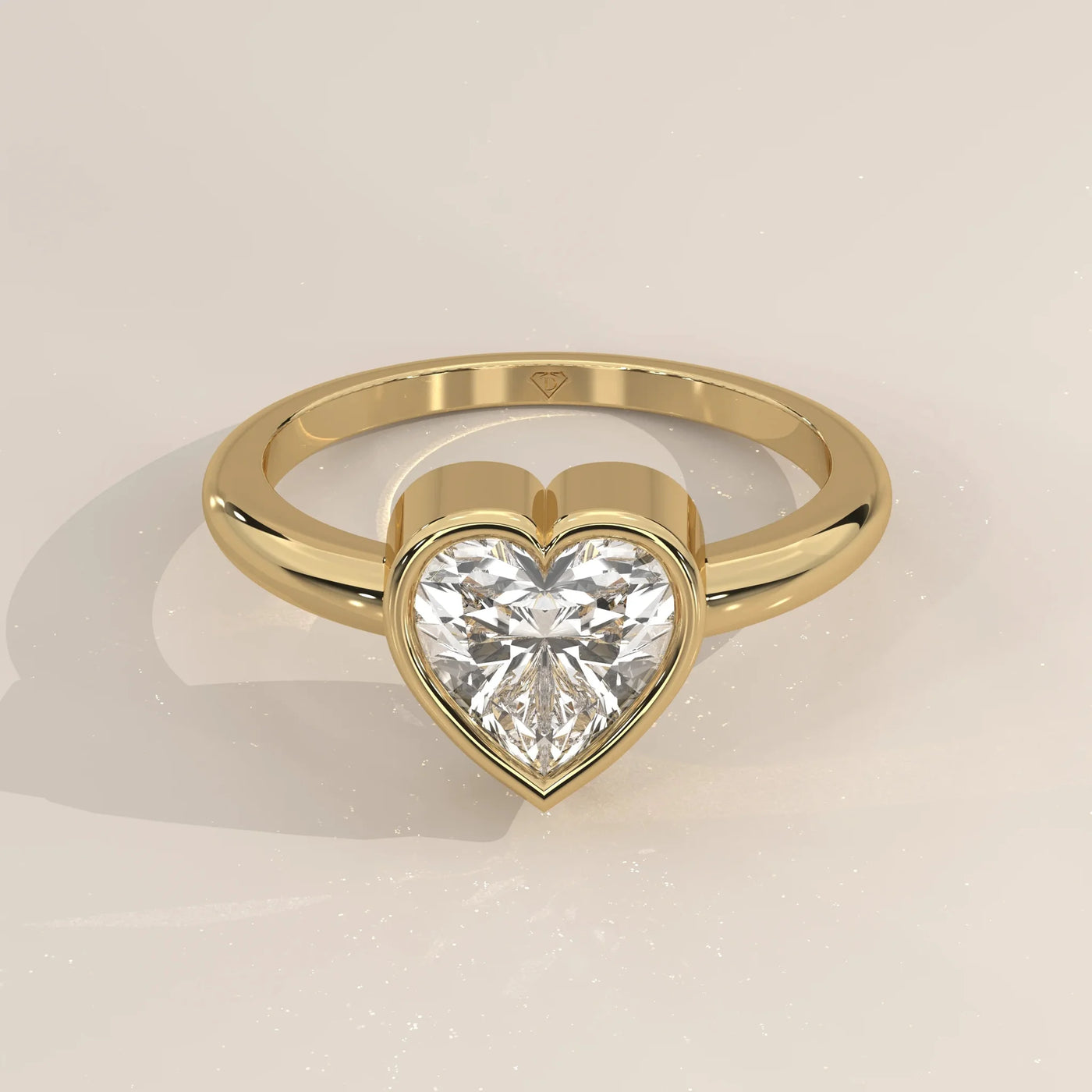 Front View: Heart Diamond Ring with Bezel Setting in Yellow Gold – Lab Grown – Driona Jewels