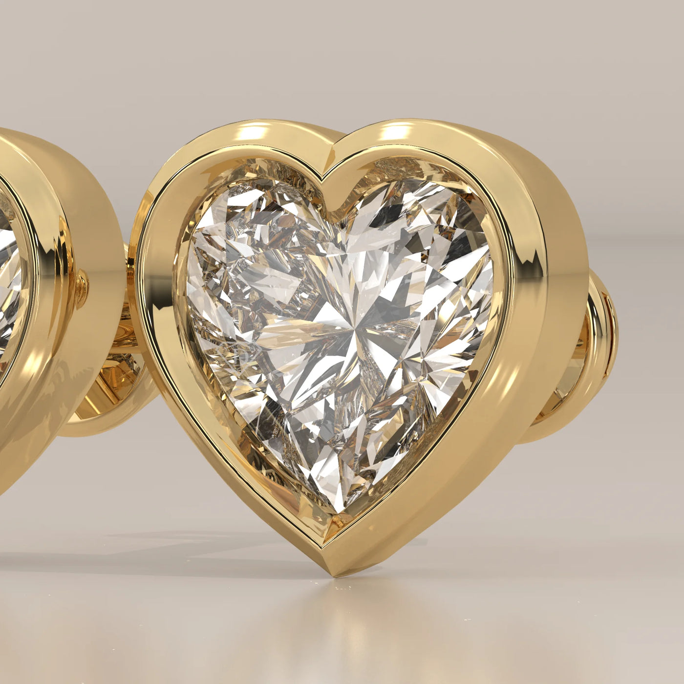 Stone Detail: Heart Lab Grown Diamonds in Bezel Setting – Yellow Gold – Driona Jewels