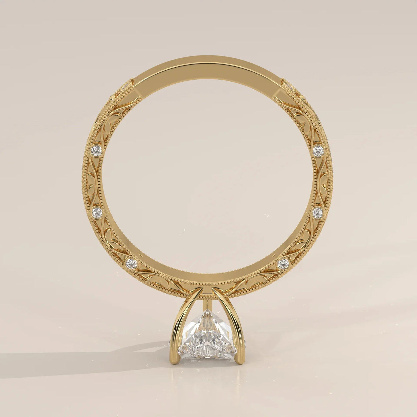 Front View: Heart Diamond Ring with Openwork Setting in Yellow Gold – Lab Grown – Driona Jewels