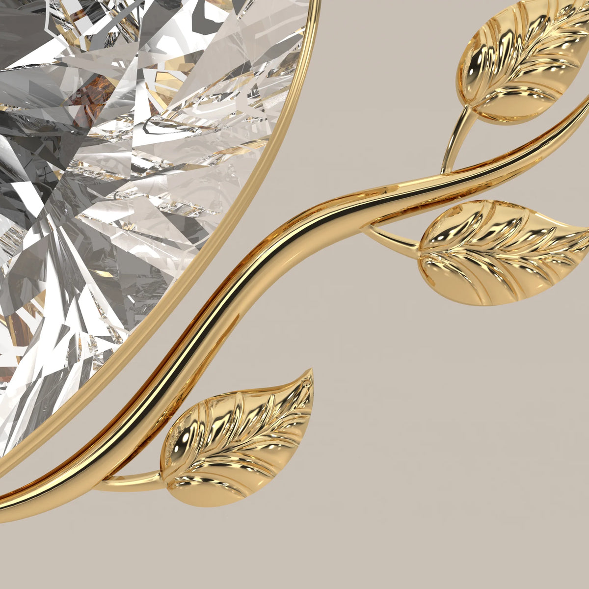 Heart Lab Grown Diamond Pendant with Leaf Vine Wreath in yellow gold, photographed at a three-quarter angle.
