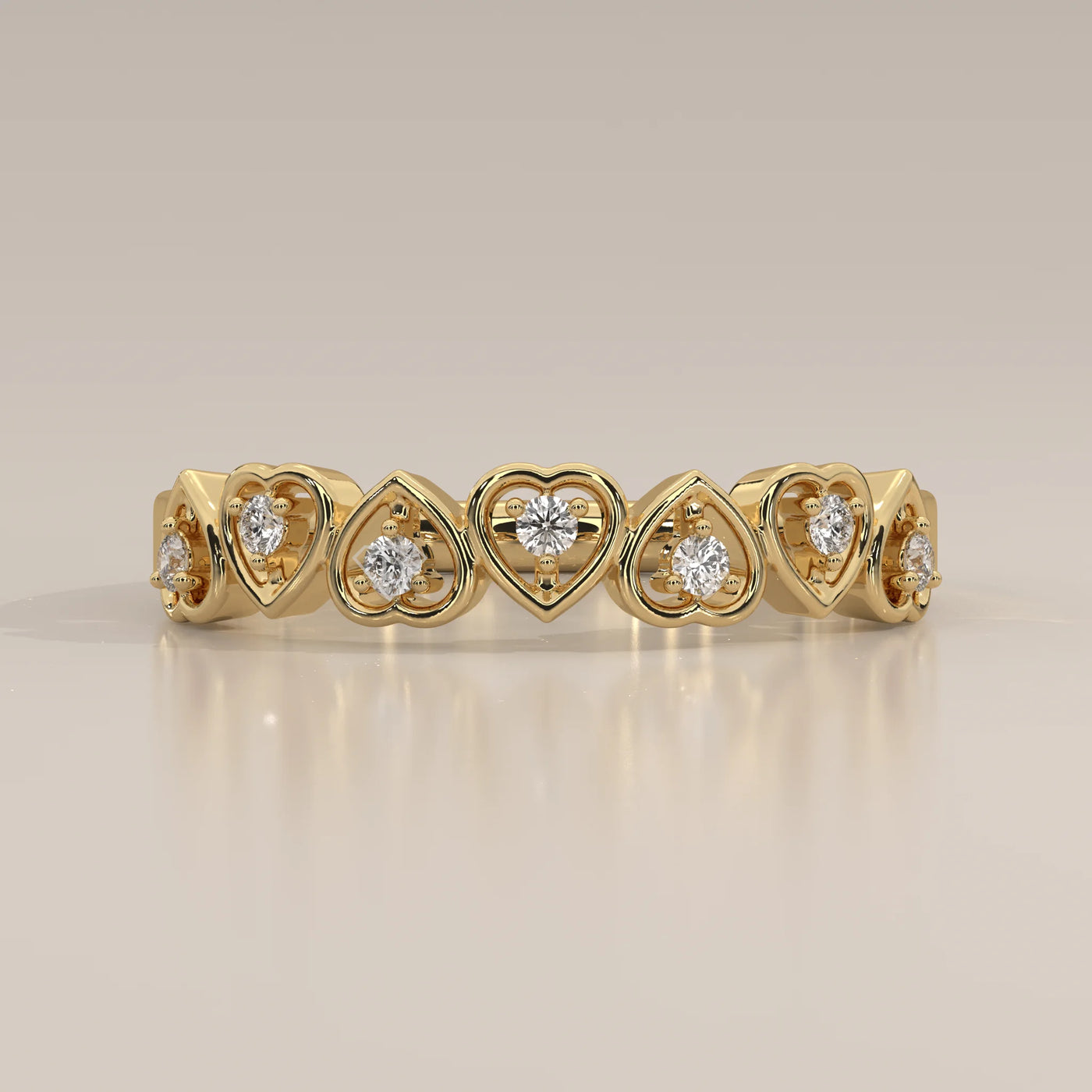 Side Profile: Heart Diamond Wedding Band with Prong Setting in Yellow Gold – Lab Grown – Driona Jewels