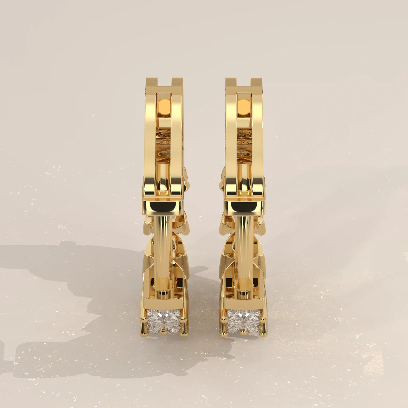 Side Profile: Heart Diamond Hoop Earrings with Prong Setting in Yellow Gold – Lab Grown – Driona Jewels