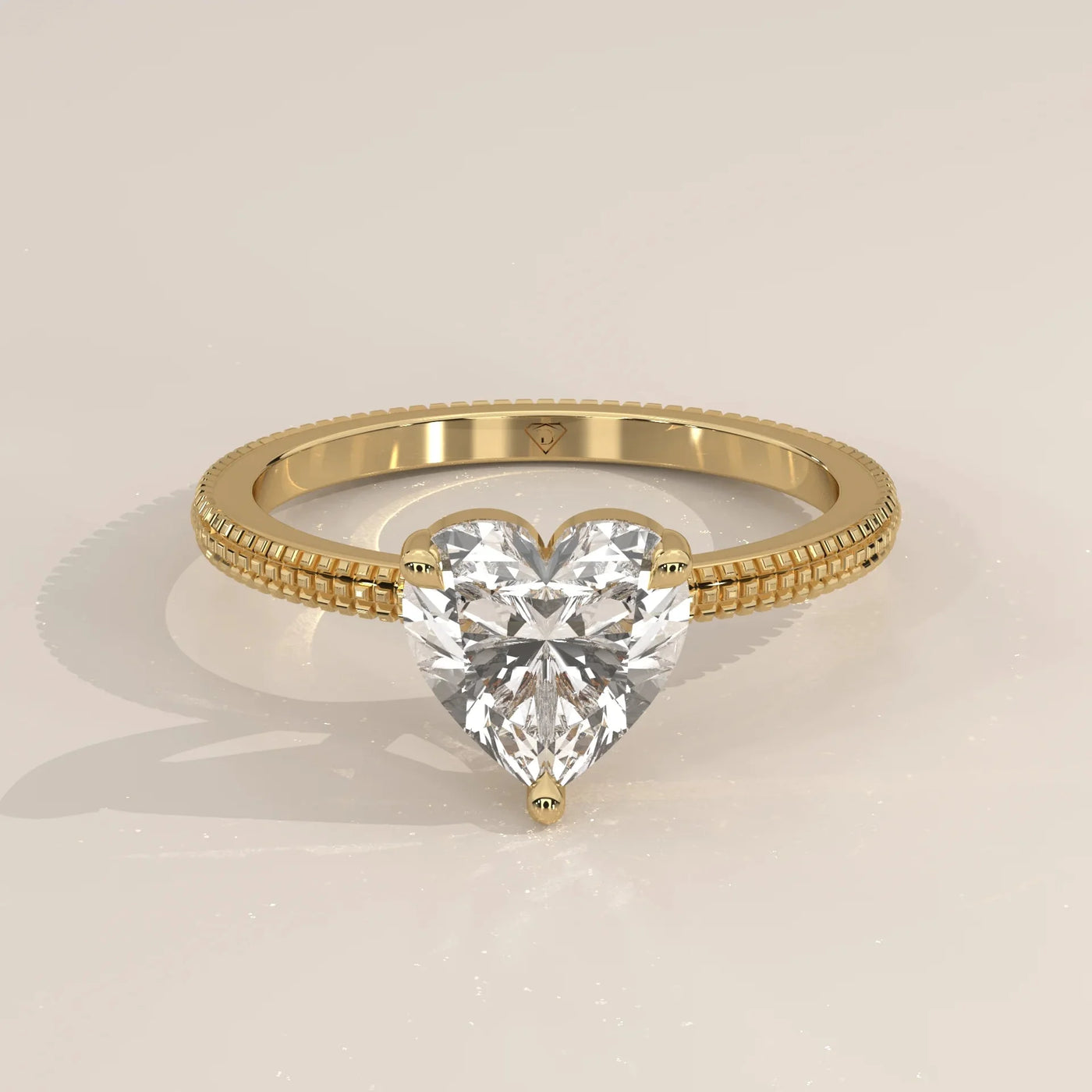 Front View: Heart Diamond Ring with Solitaire Setting in Yellow Gold – Lab Grown – Driona Jewels