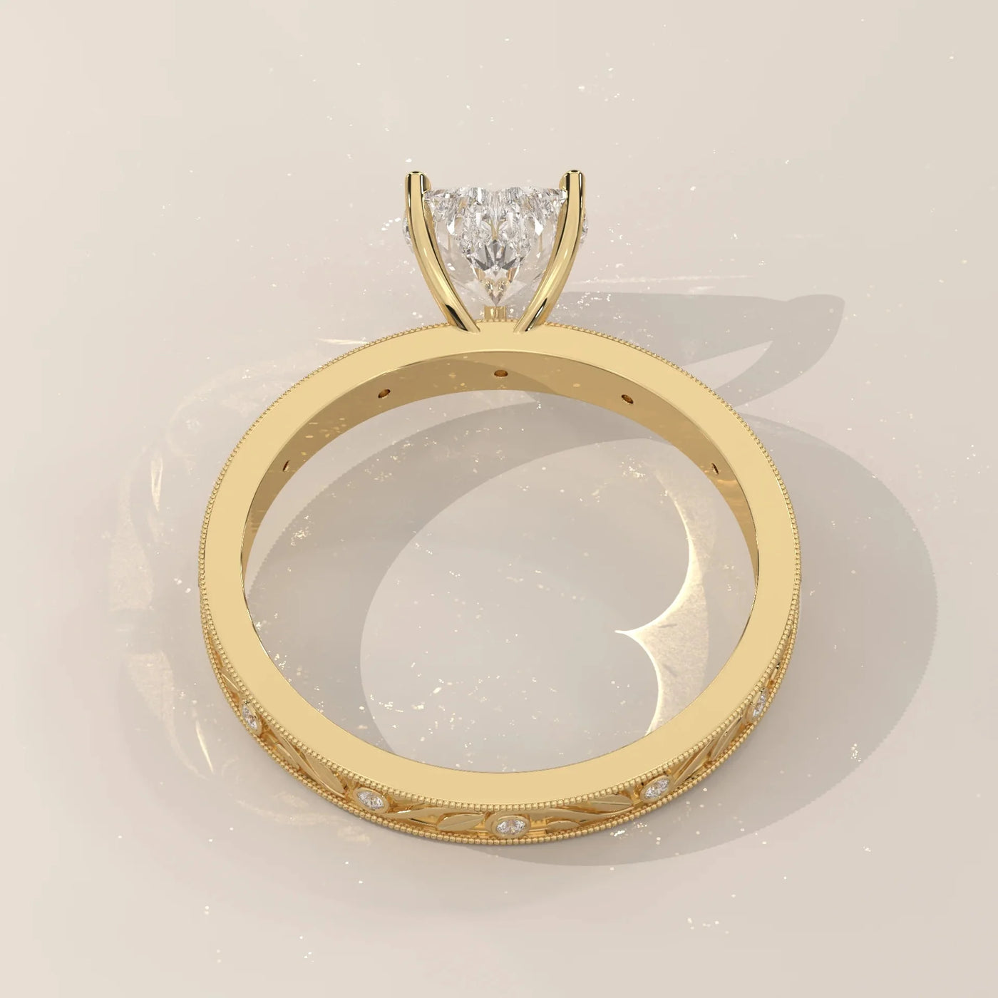 Side Profile: Heart Diamond Ring with Solitaire Setting in Yellow Gold – Lab Grown – Driona Jewels