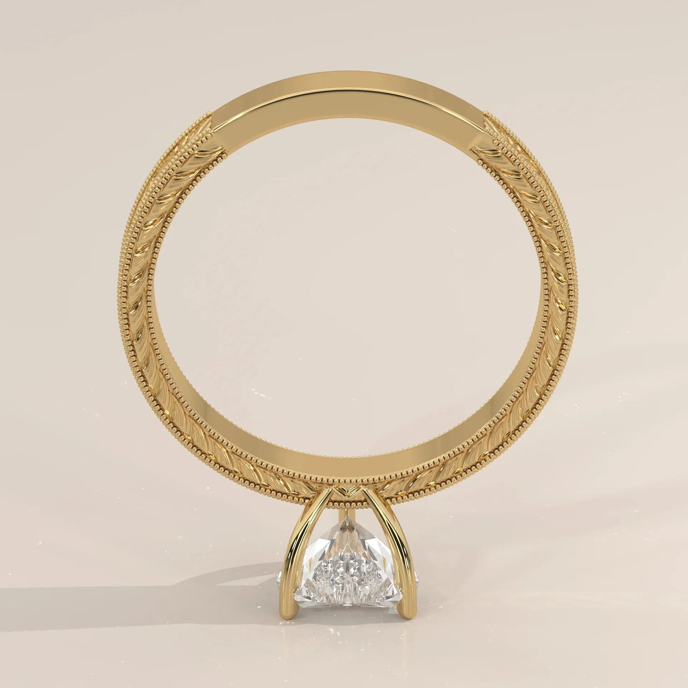 Front View: Heart Diamond Ring with Solitaire Setting in Yellow Gold – Lab Grown – Driona Jewels