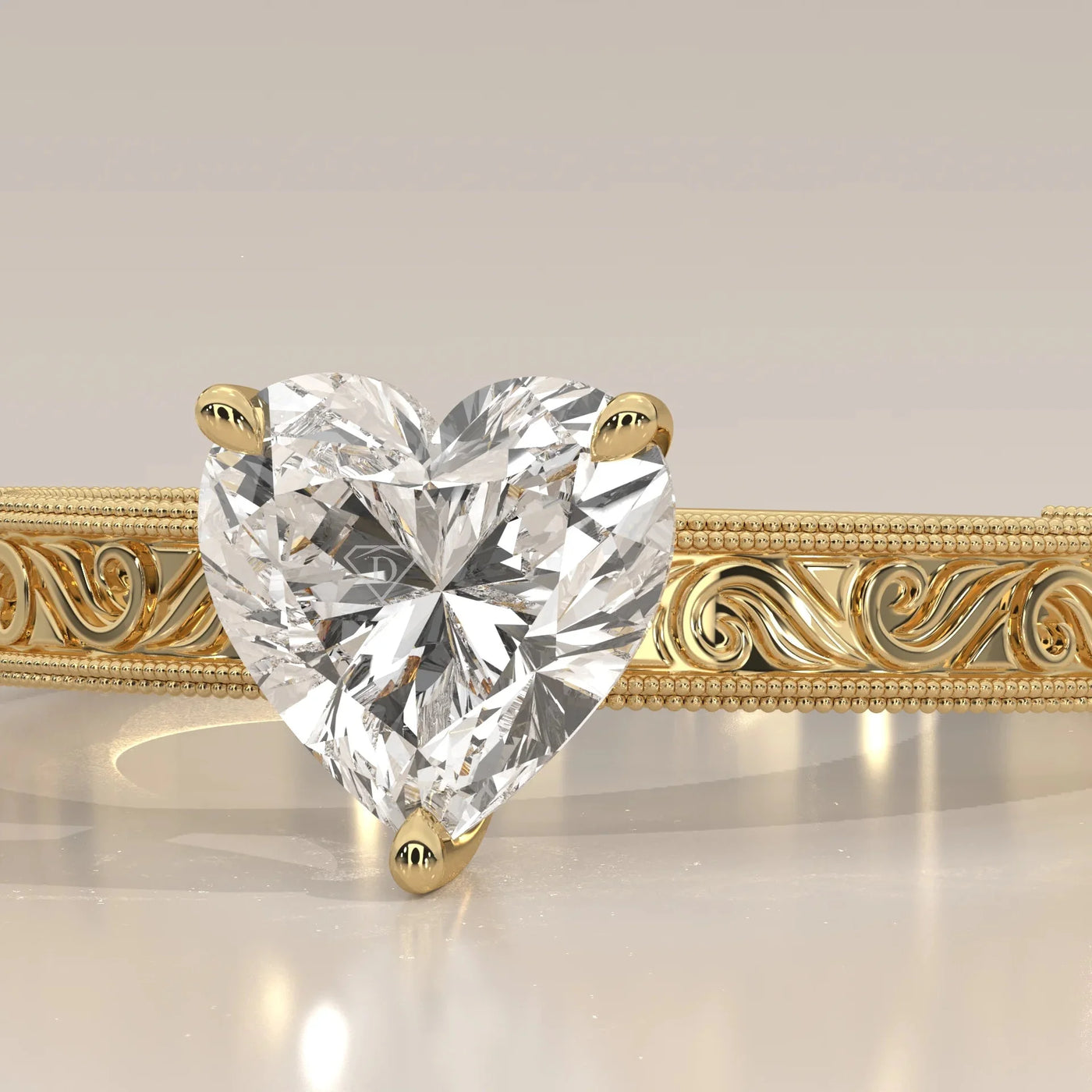 Side Profile: Heart Diamond Ring with Solitaire Setting in Yellow Gold – Lab Grown – Driona Jewels