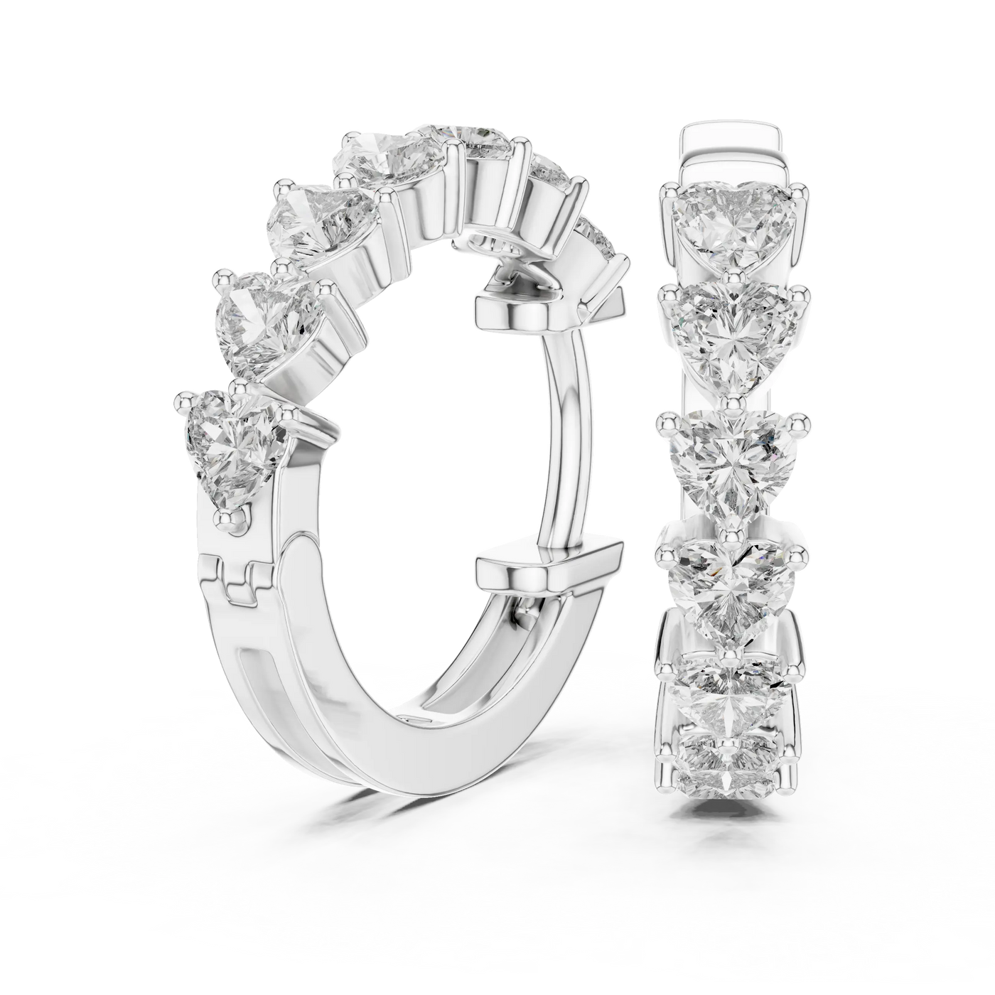 Pair-shot: Heart Cut Diamond Hoop with Pave Setting in 14k White Gold - Lab Grown - Driona Jewels