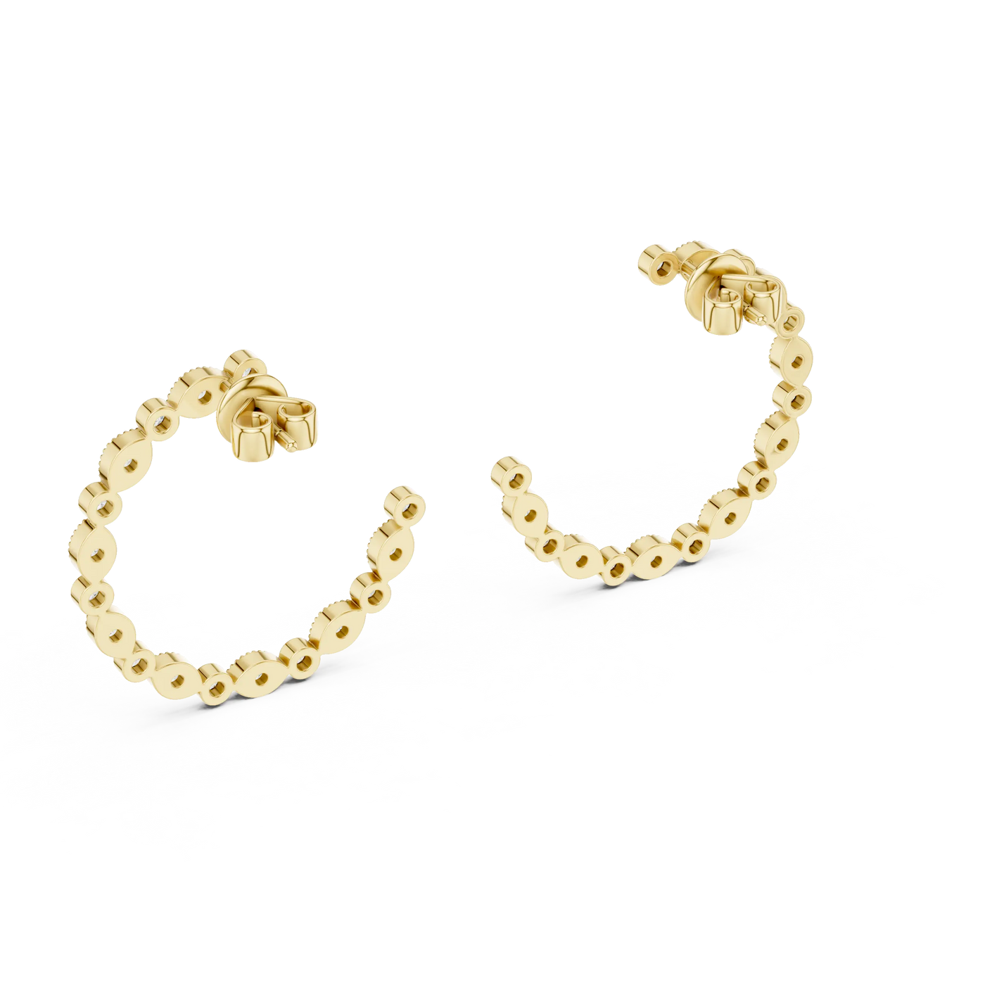 Pair-shot: Round Diamond Hoop Earrings with Bezel Setting in 14k Gold - Lab Grown - Driona Jewels