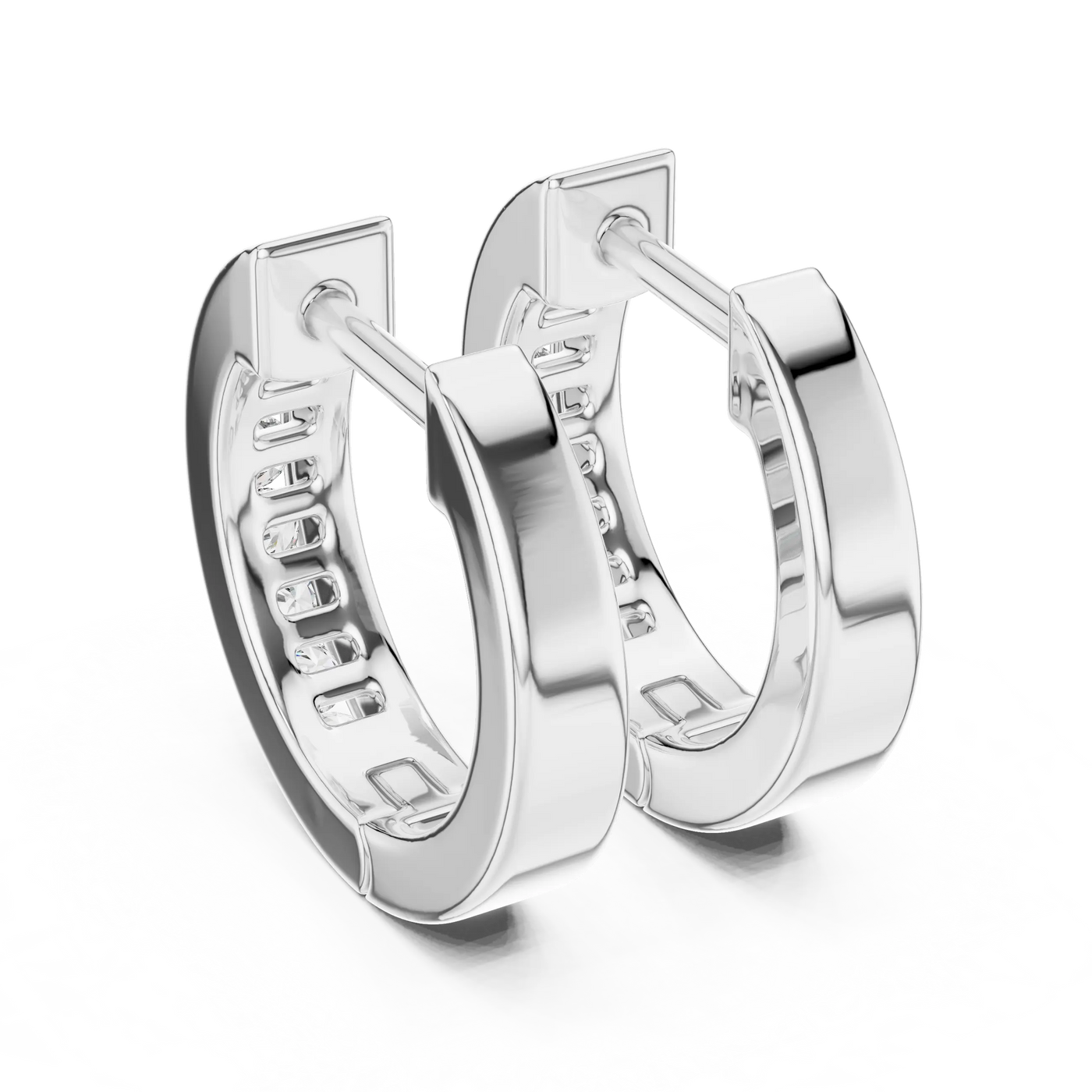 Pair-Shot: Round Diamond Hoop Earrings with Channel Setting in 14k White Gold - Lab Grown - Driona Jewels