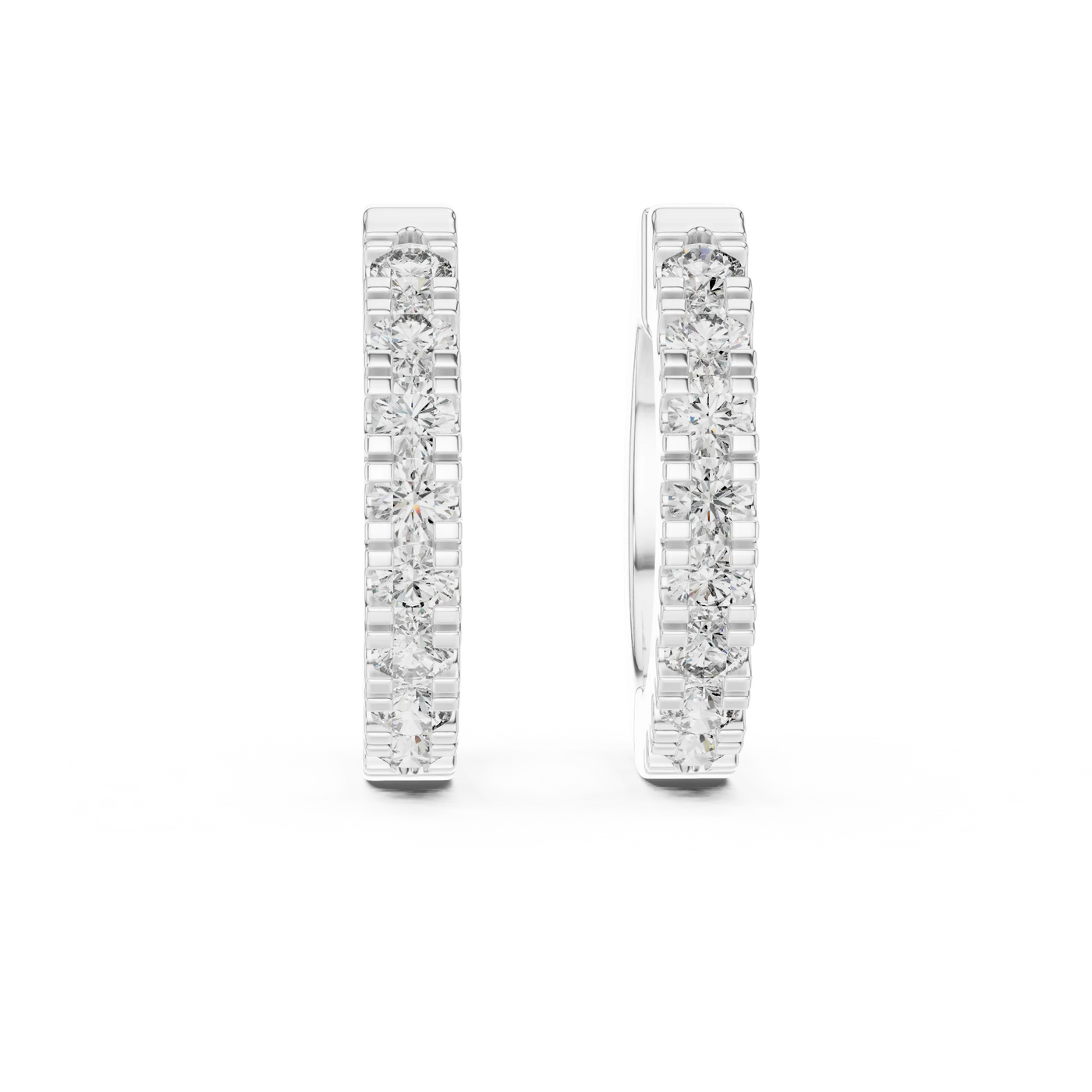 Pair-Shot: Round Diamond Hoop Earrings with Channel Setting in 14k White Gold - Lab Grown - Driona Jewels