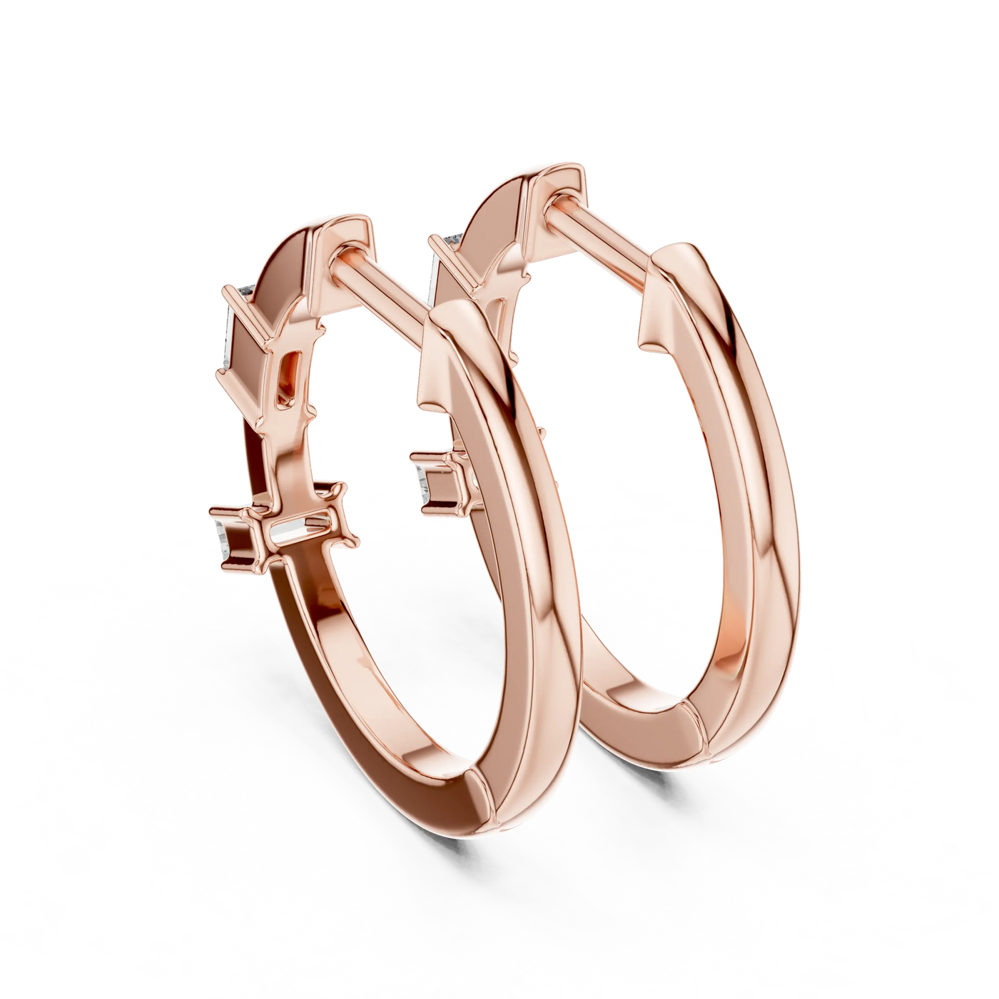 Pair-shot: Round Diamond Hoop Earrings with Halo Setting in 14k Rose Gold - Lab Grown - Driona Jewels