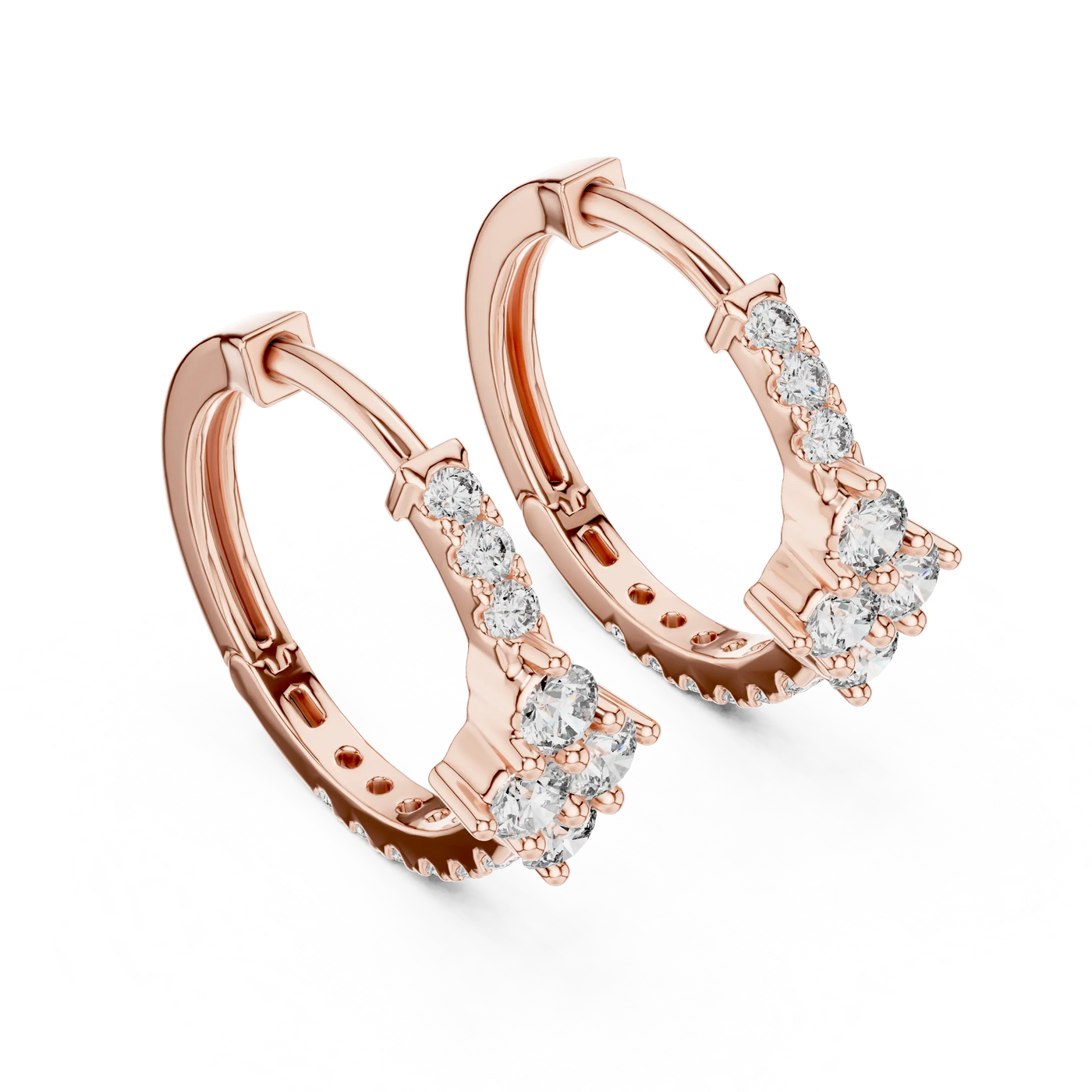 Pair-Shot: Round Diamond Hoop Earrings with Pave Setting in 14k Rose Gold - Lab Grown - Driona Jewels