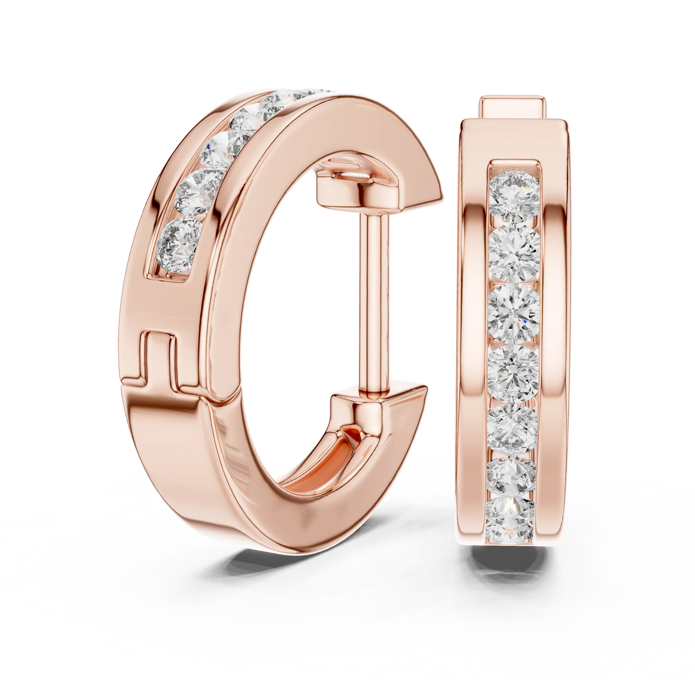 Pair Shot: Round Diamond Hoop Earrings with Pave Setting in 14k Rose Gold - Lab Grown - Driona Jewels