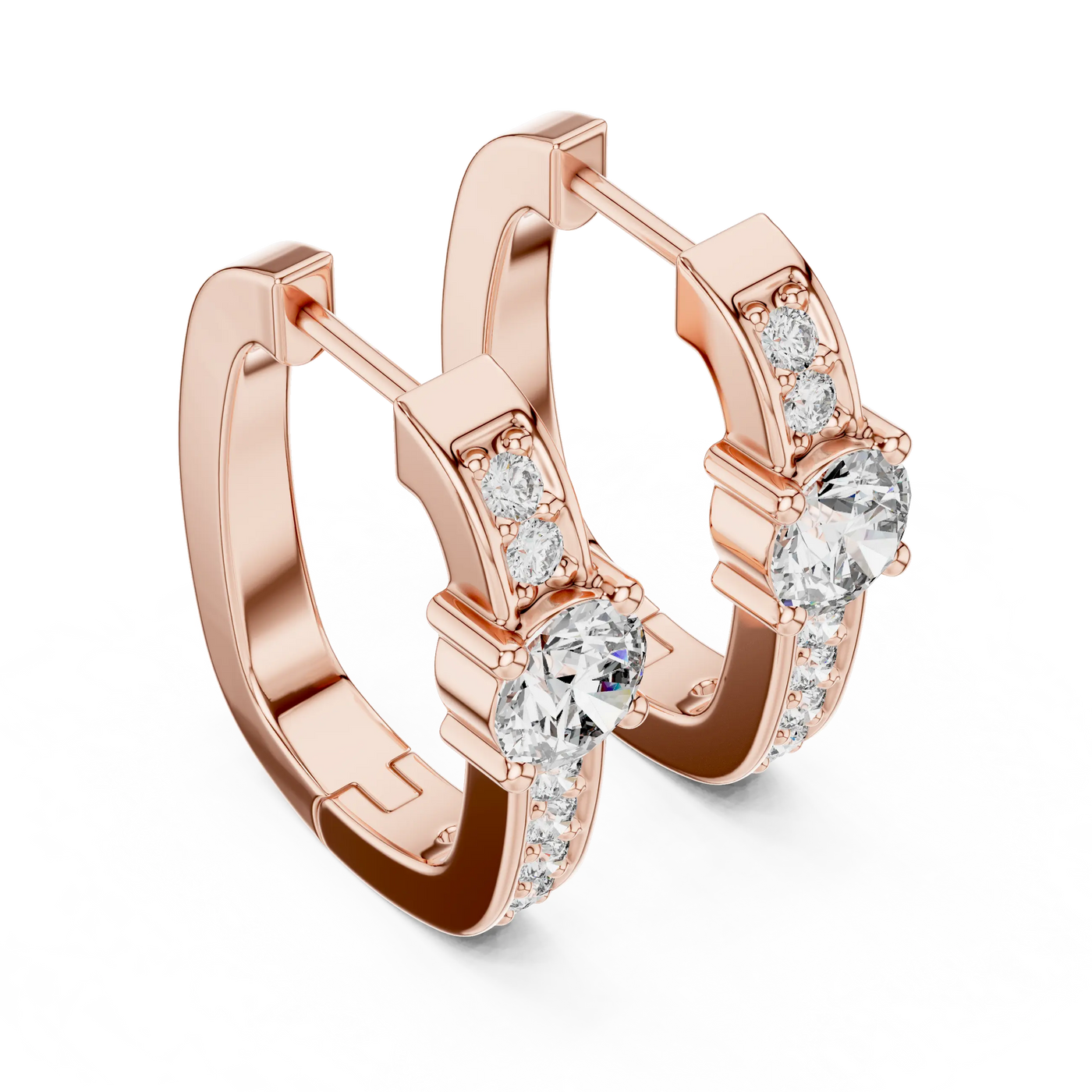 Pair-shot: Round Diamond Hoop Earrings with Pave Setting in 14k Rose Gold - Lab Grown - Driona Jewels
