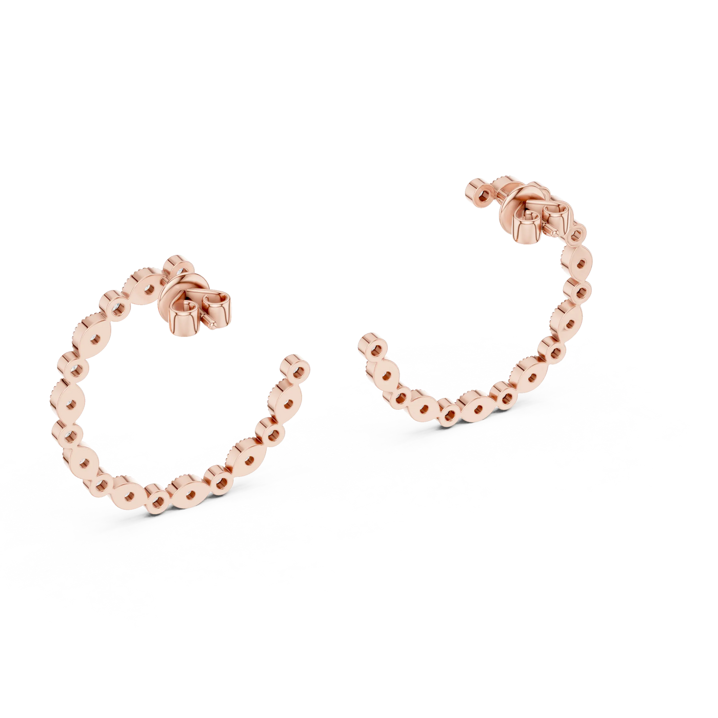 Pair-Shot: Round Diamond Hoop Earrings with Pave Setting in 14k Rose Gold - Lab Grown - Driona Jewels
