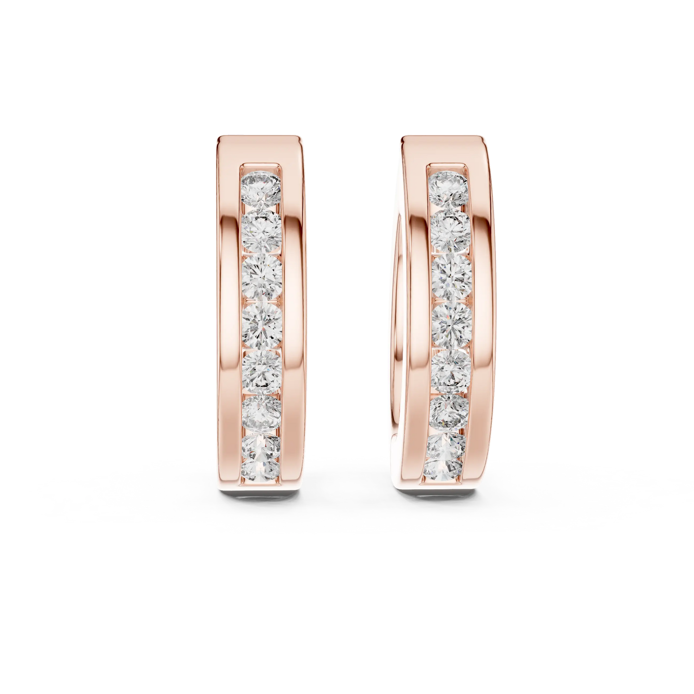 Pair-Shot: Round Diamond Hoop Earrings with Pave Setting in 14k Rose Gold - Lab Grown - Driona Jewels