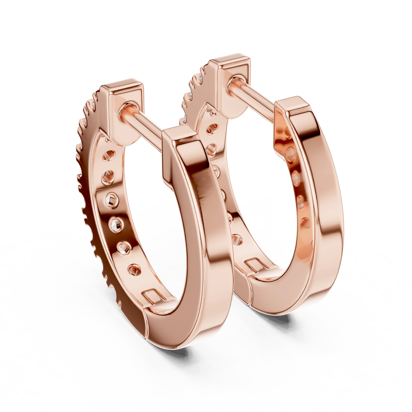 Pair-shot: Round Diamond Hoop Earrings with Pave Setting in 14k Rose Gold - Lab Grown - Driona Jewels