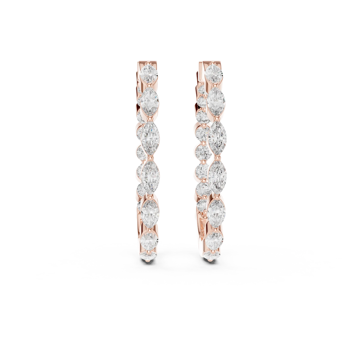 Pair-shot: Round Diamond Hoop Earrings with Pave Setting in 14k Rose Gold - Lab Grown - Driona Jewels