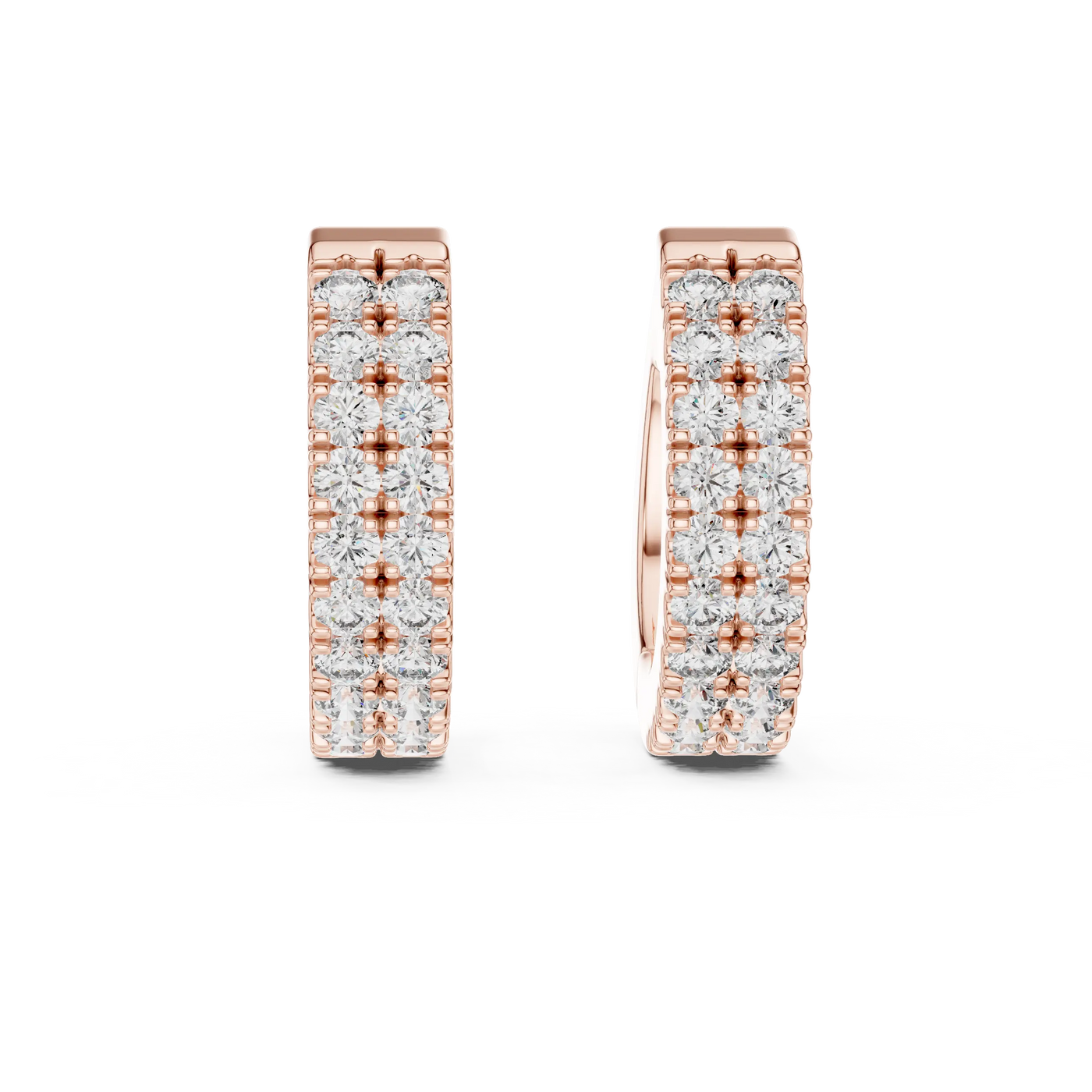 Pair-shot: Round Diamond Hoop Earrings with Pave Setting in 14k Rose Gold - Lab Grown - Driona Jewels