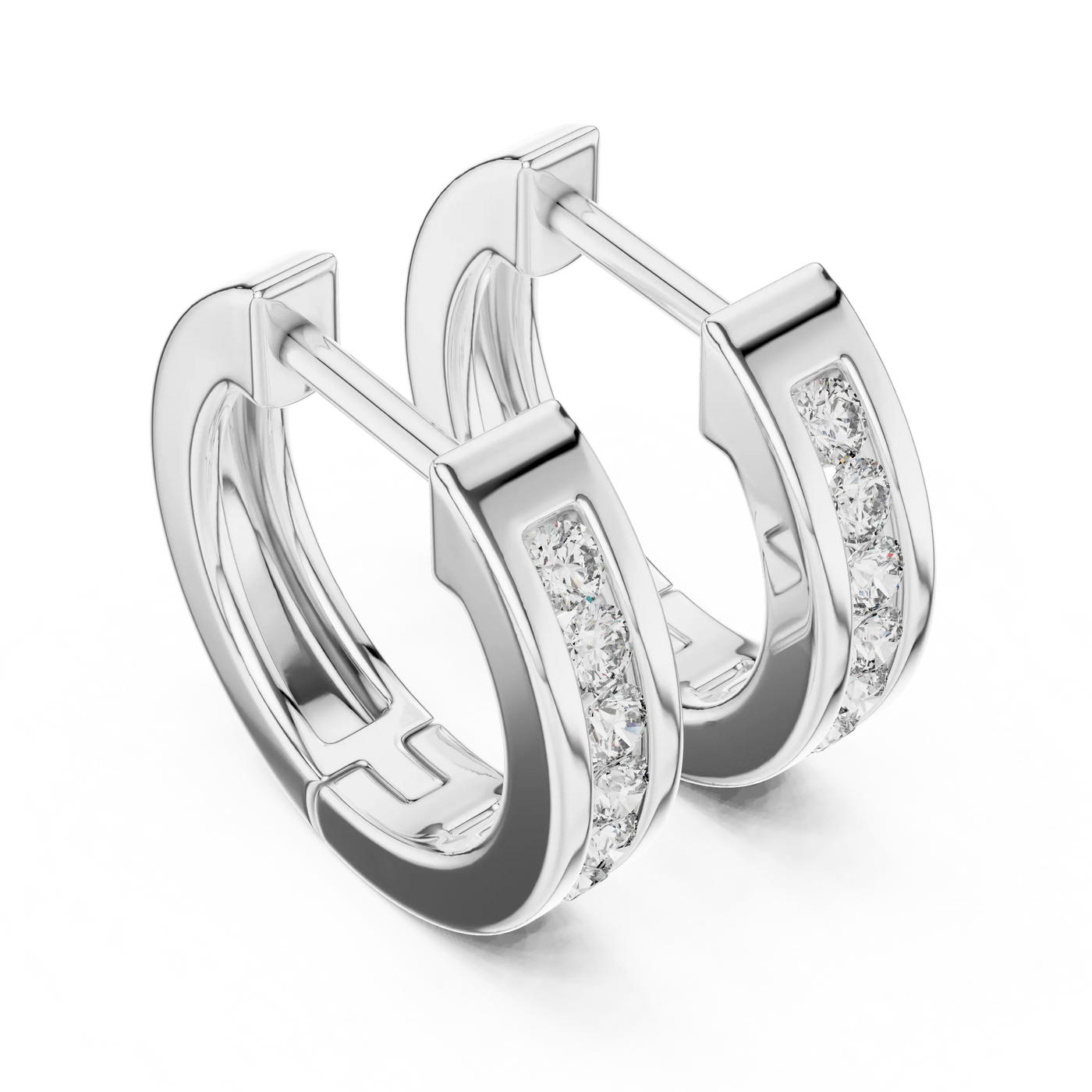 Pair Shot: Round Diamond Hoop Earrings with Pave Setting in 14k White Gold - Lab Grown - Driona Jewels