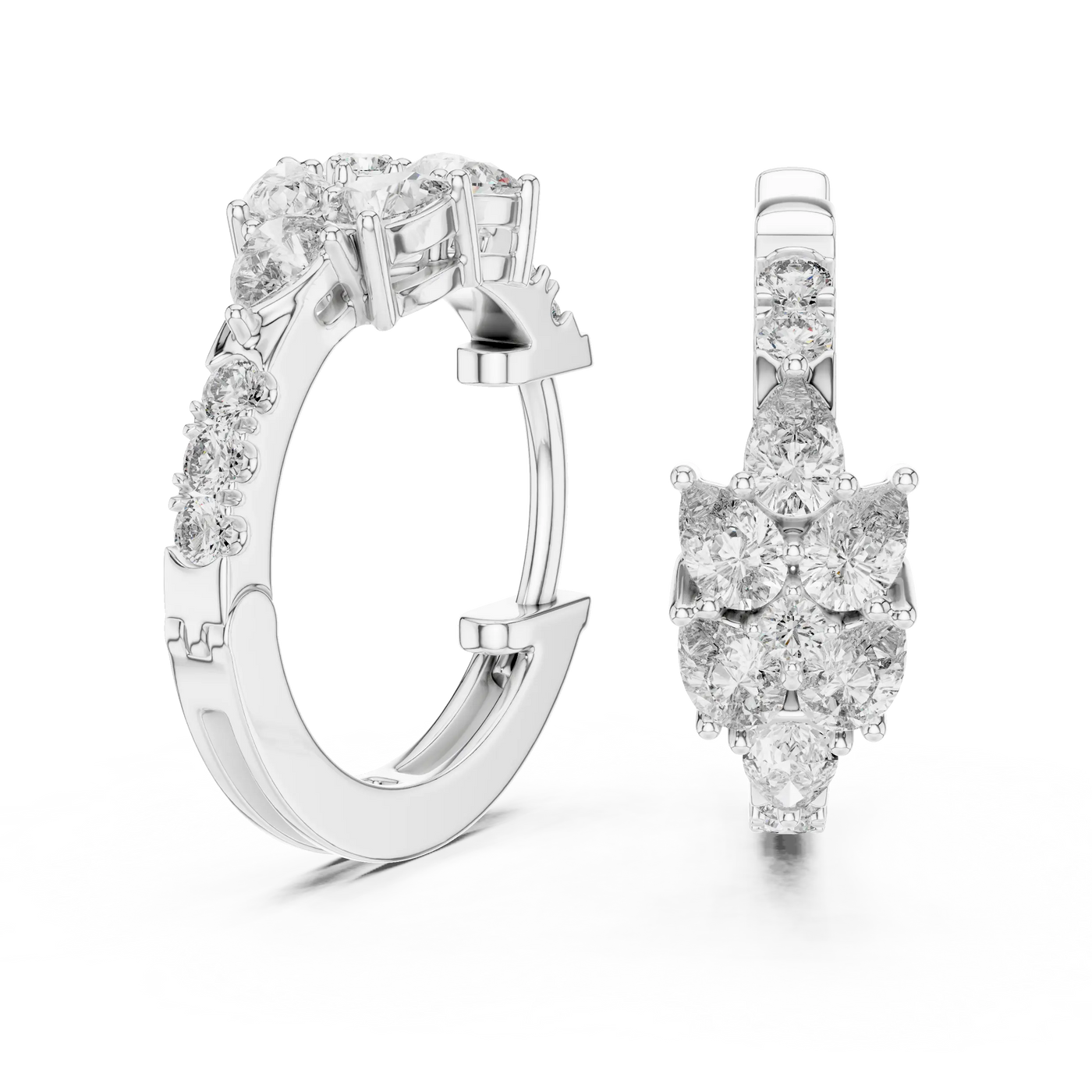 Pair-Shot: Round Diamond Hoop Earrings with Pave Setting in 14k White Gold - Lab Grown - Driona Jewels