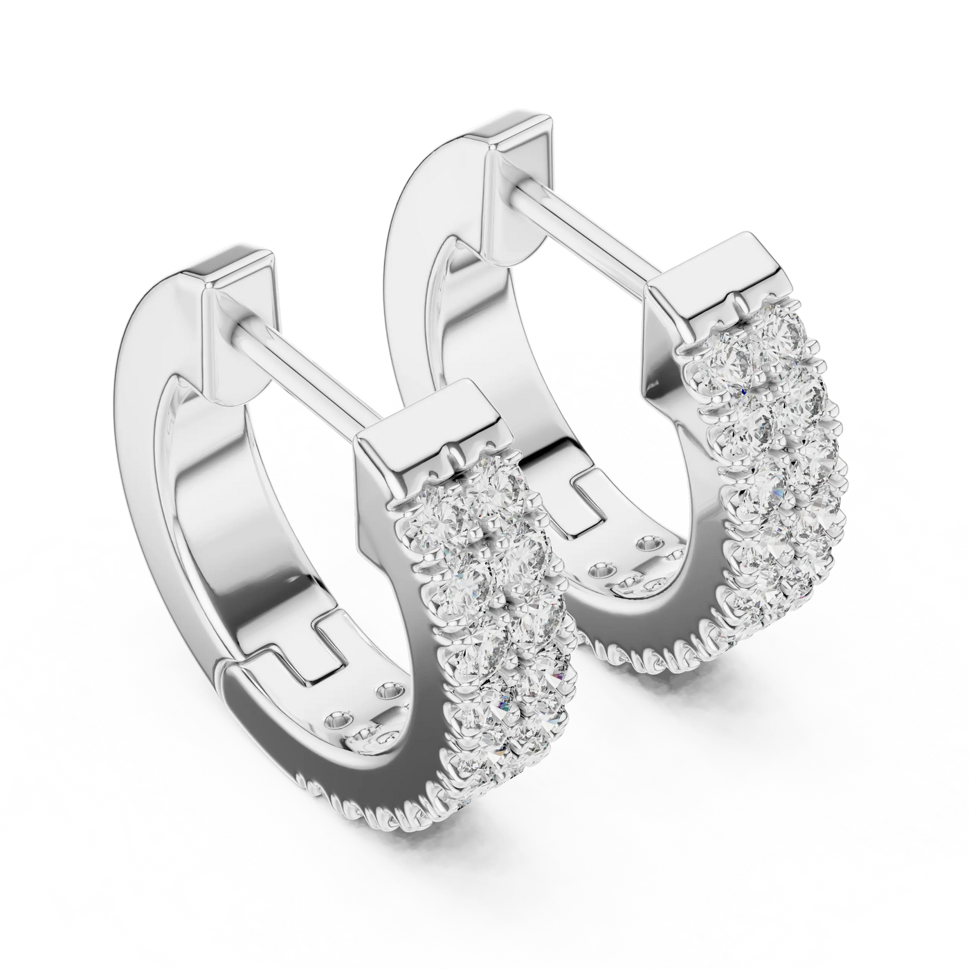 Pair-Shot: Round Diamond Hoop Earrings with Pave Setting in 14k White Gold - Lab Grown - Driona Jewels