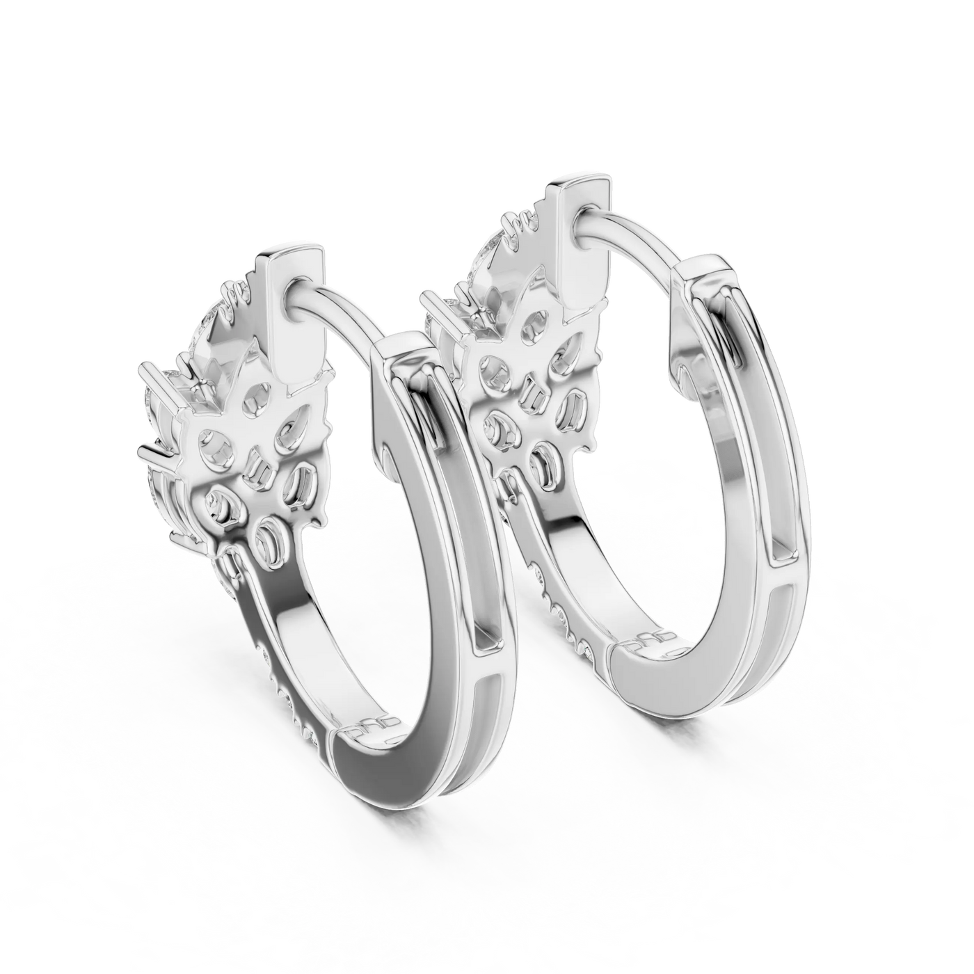 Pair Shot: Round Diamond Hoop Earrings with Pave Setting in 14k White Gold - Lab Grown - Driona Jewels