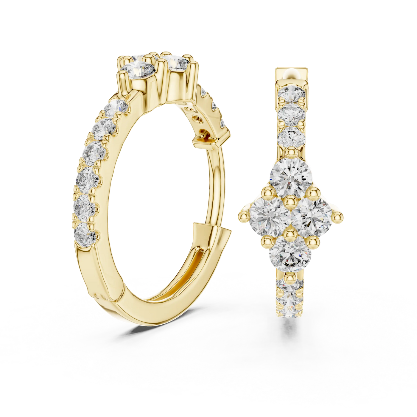 Pair-shot: Round Diamond Hoop Earrings with Pave Setting in 14k Yellow Gold - Lab Grown - Driona Jewels