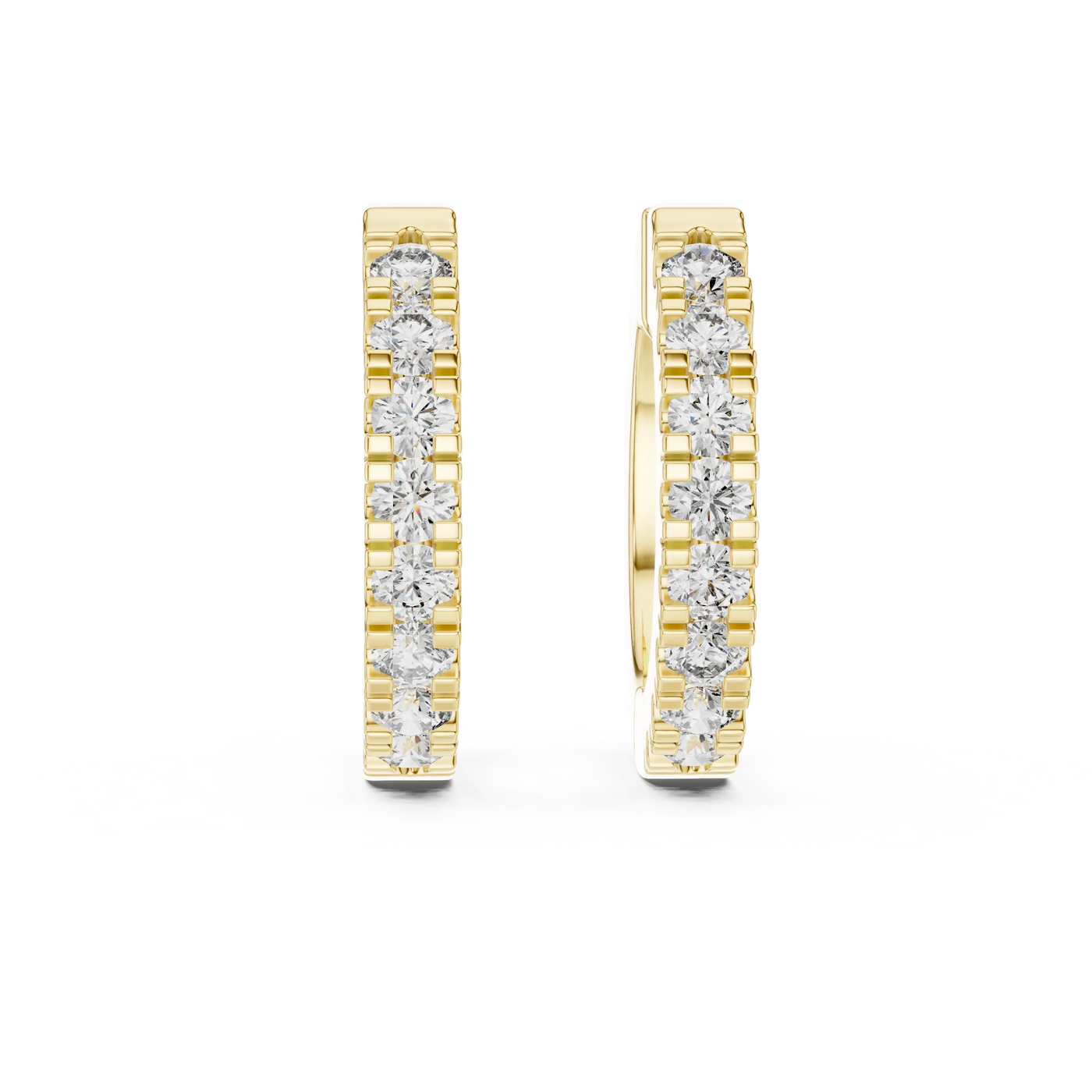 Pair Shot: Round Diamond Hoops with Pave Setting in 14k Yellow Gold - Lab Grown - Driona Jewels