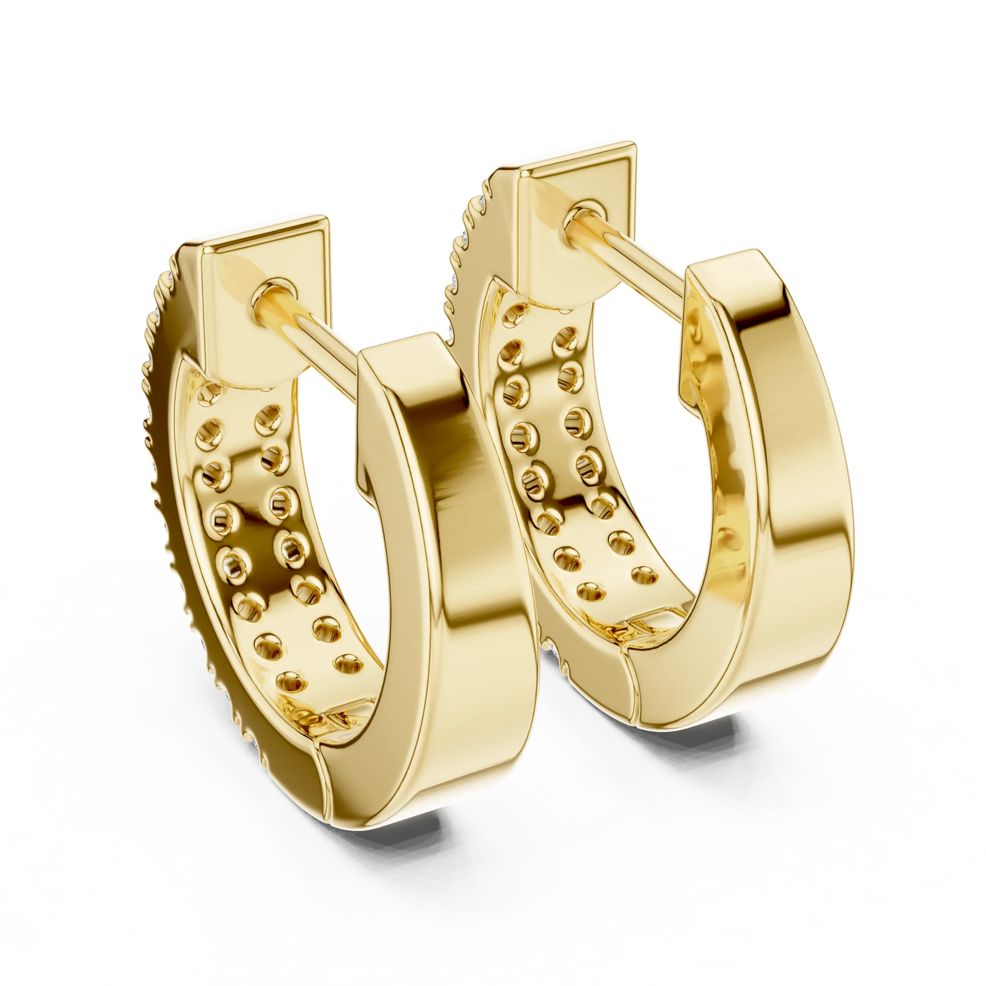 Pair-Shot: Round Diamond Hoop Earrings with Pave Setting in 14k Yellow Gold - Lab Grown - Driona Jewels