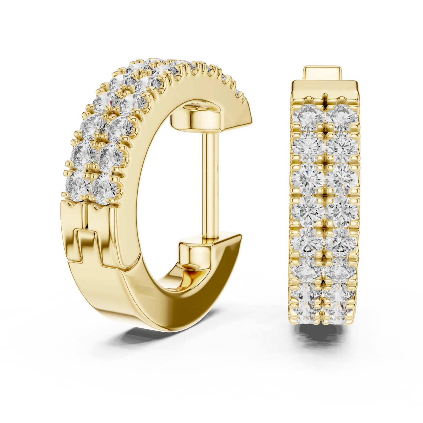 Pair Shot: Round Diamond Hoop Earrings with Pave Setting in 14k Yellow Gold - Lab Grown - Driona Jewels