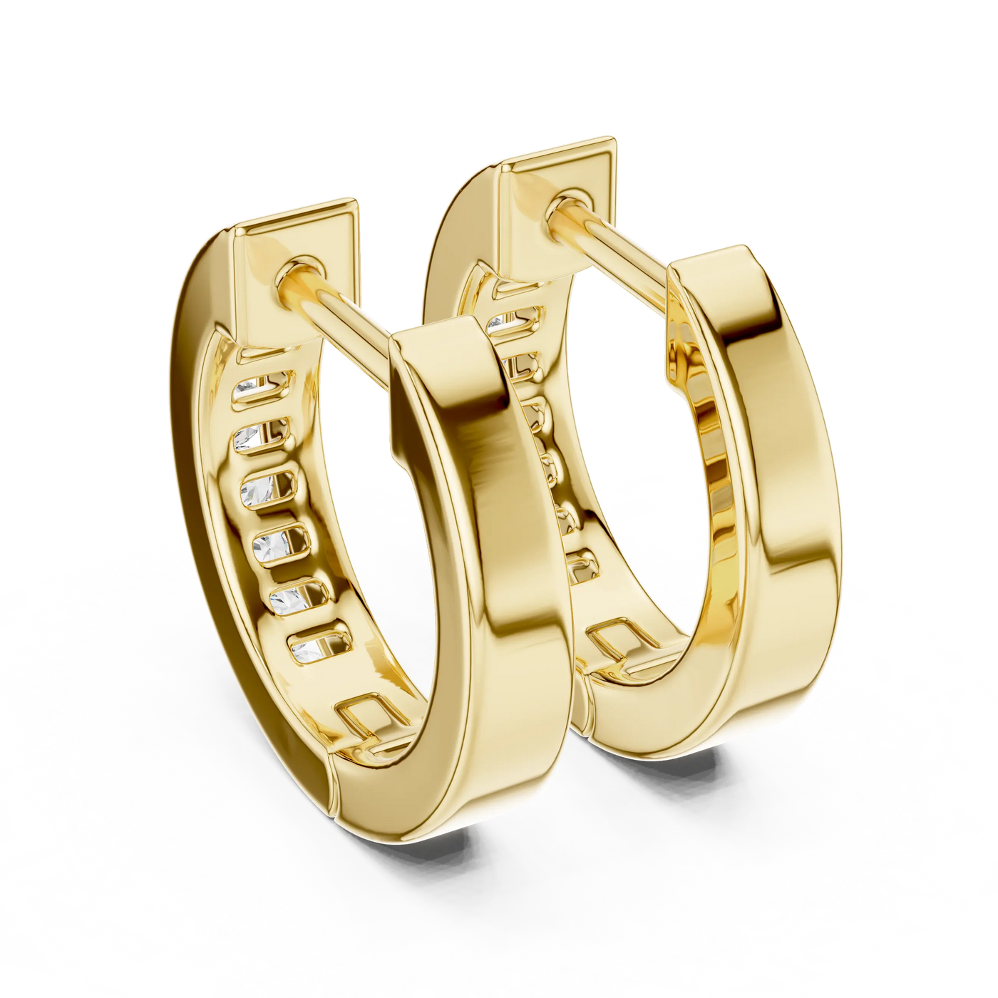 Pair-Shot: Round Diamond Hoop Earrings with Pave Setting in 14k Yellow Gold - Lab Grown - Driona Jewels