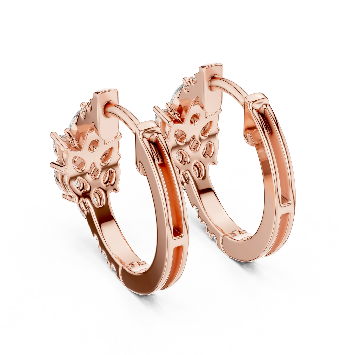 Pair Shot: Round Diamond Hoop Earrings with Prong Setting in 14k Rose Gold - Lab Grown - Driona Jewels