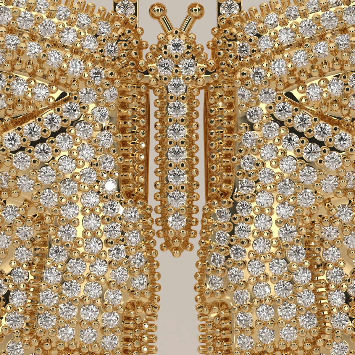 Iced Out Pave Lab Grown Diamond Swallowtail Butterfly Pendant in yellow gold, shown on a plain background.