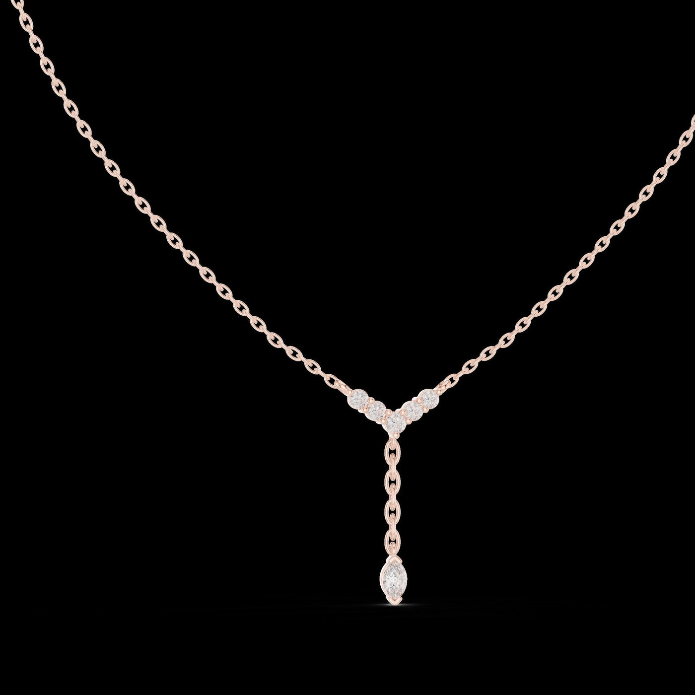 Diamond V Drop Necklace with Marquise Pendant in 14K Rose Gold