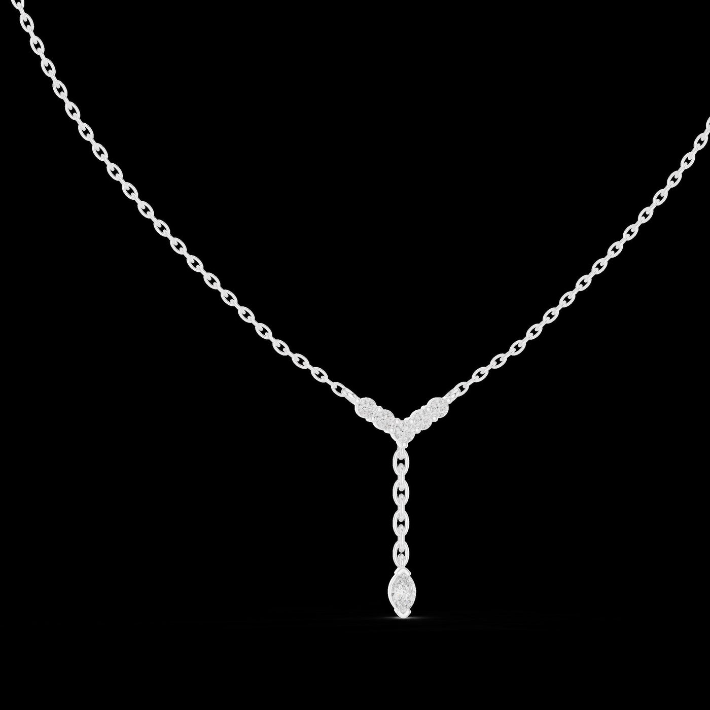 Diamond V Drop Necklace with Marquise Pendant in 14K Rose Gold
