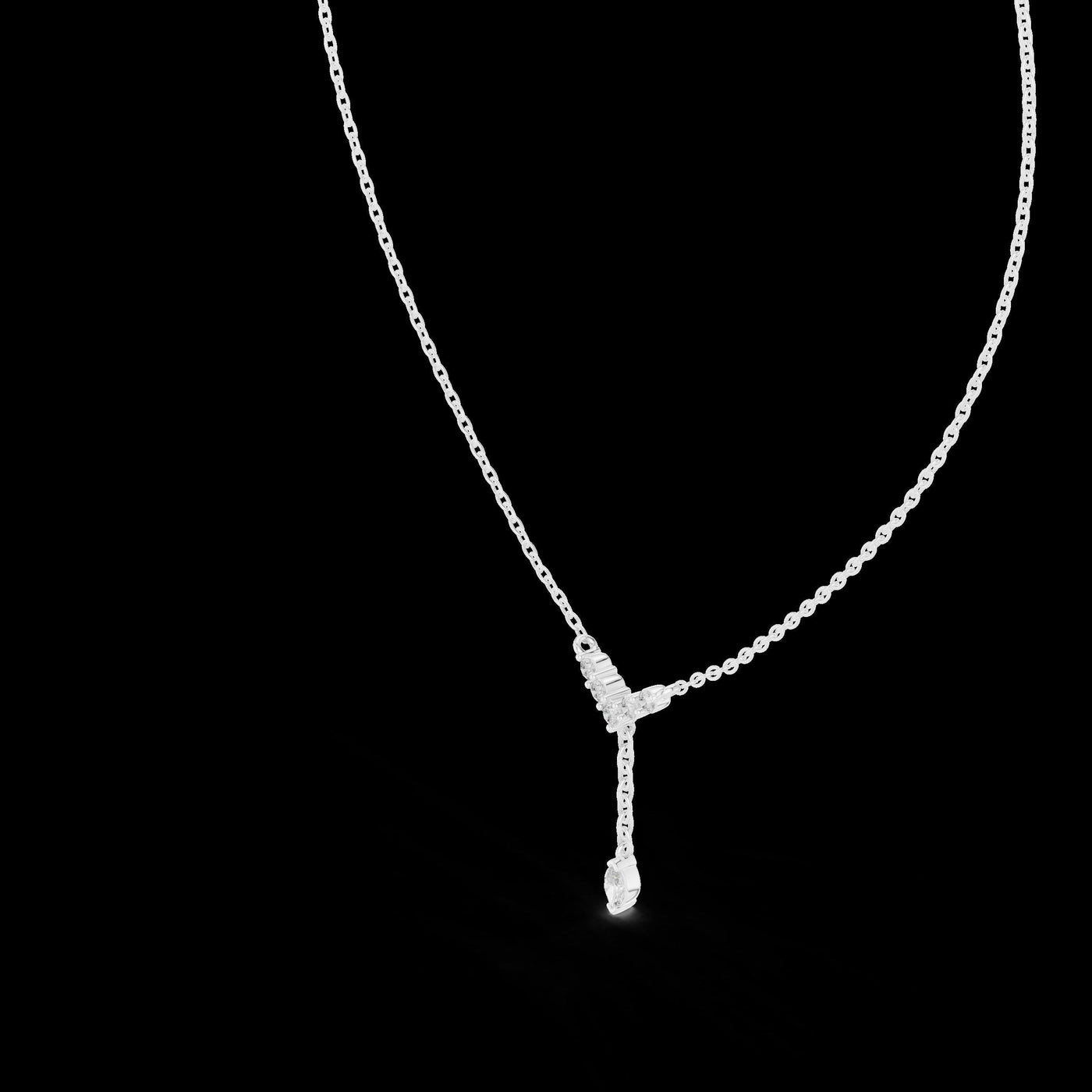 Diamond V Drop Necklace with Marquise Pendant in 14K Rose Gold