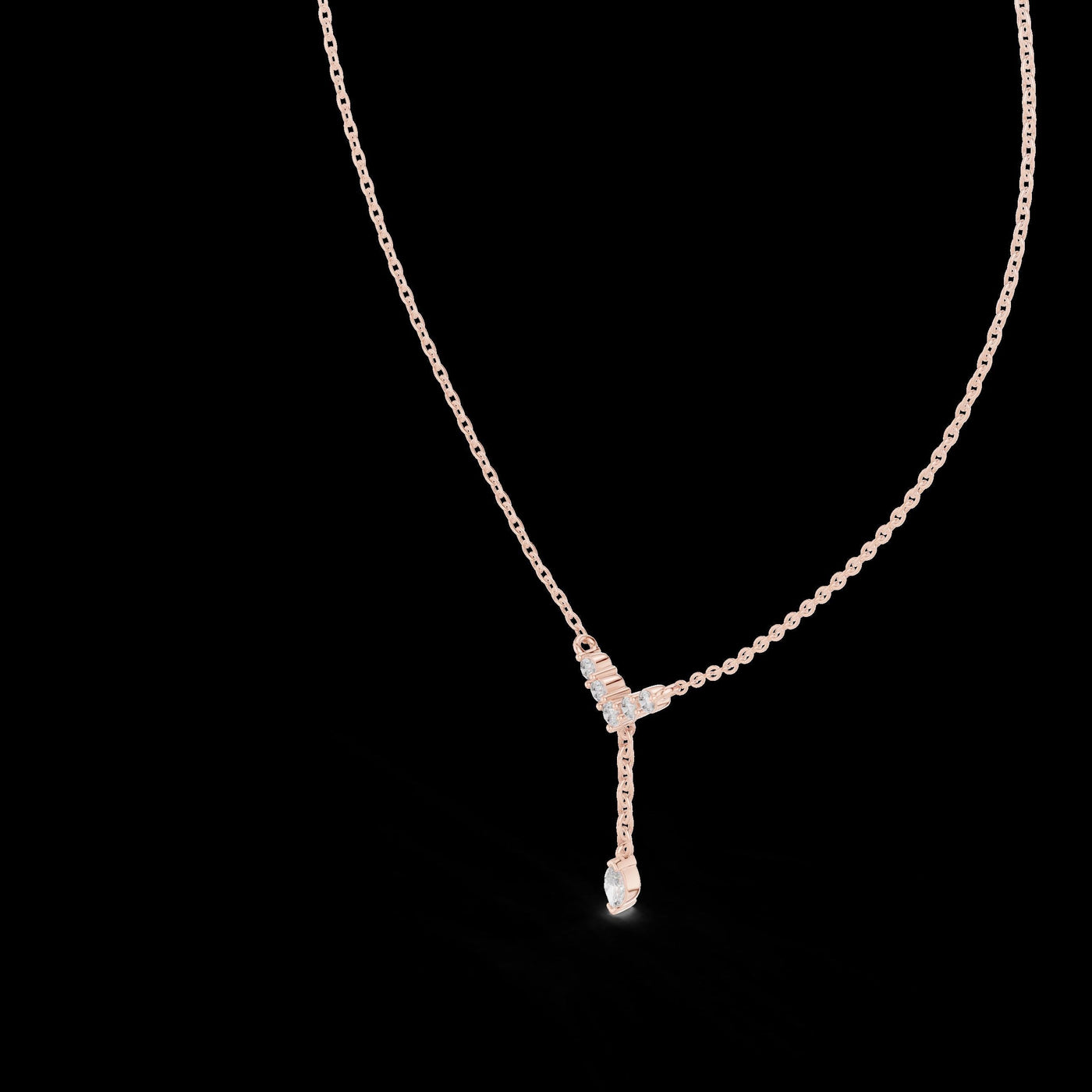Diamond V Drop Necklace with Marquise Pendant in 14K Rose Gold