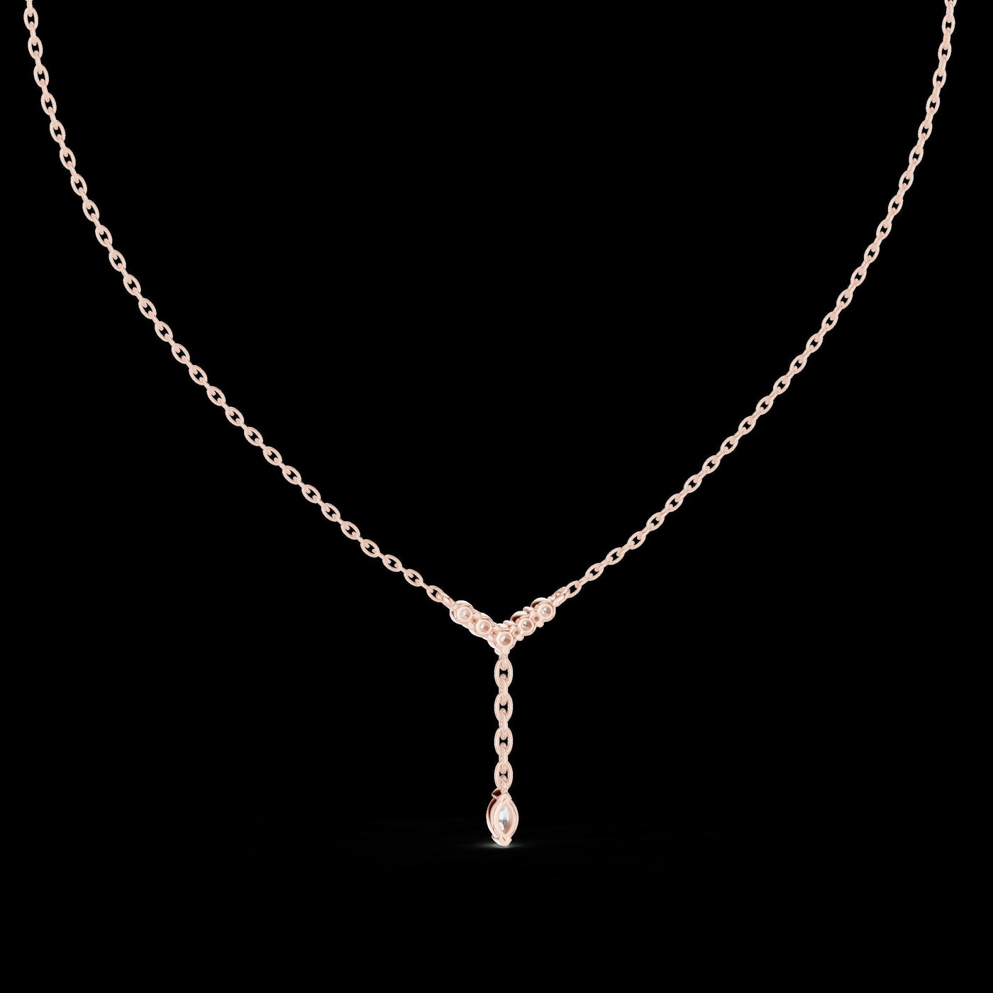 Diamond V Drop Necklace with Marquise Pendant in 14K Rose Gold