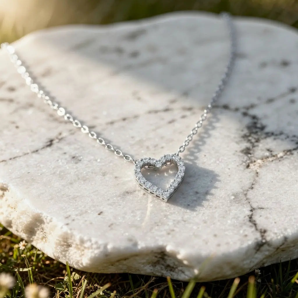 Open Heart Lab Grown Diamond Pendant in Delicate Setting