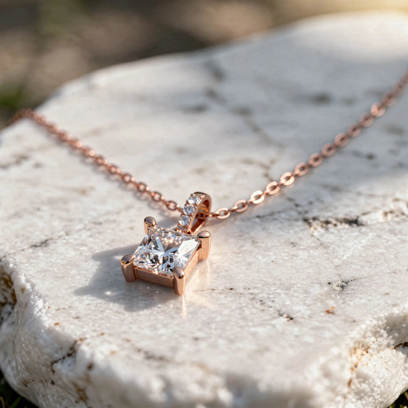 Asscher Cut Lab Grown Diamond Solitaire Pendant with Pave Bail
