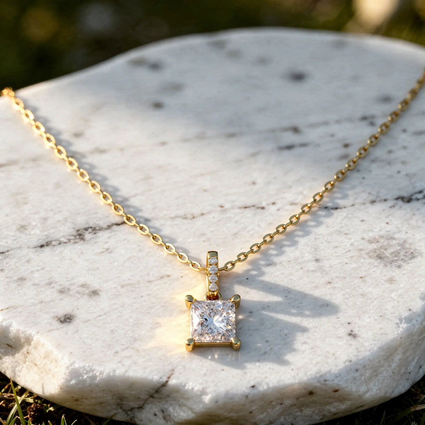 Asscher Cut Lab Grown Diamond Solitaire Pendant with Pave Bail