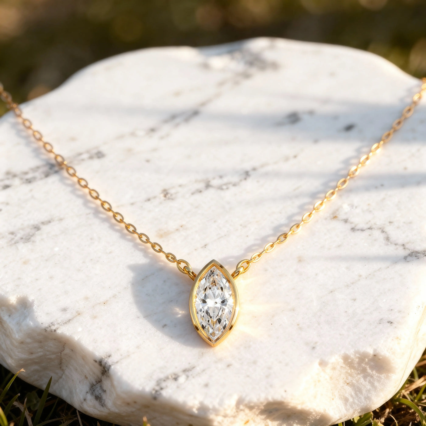 Marquise Bezel Set Lab Grown Diamond Pendant with Fixed Loops