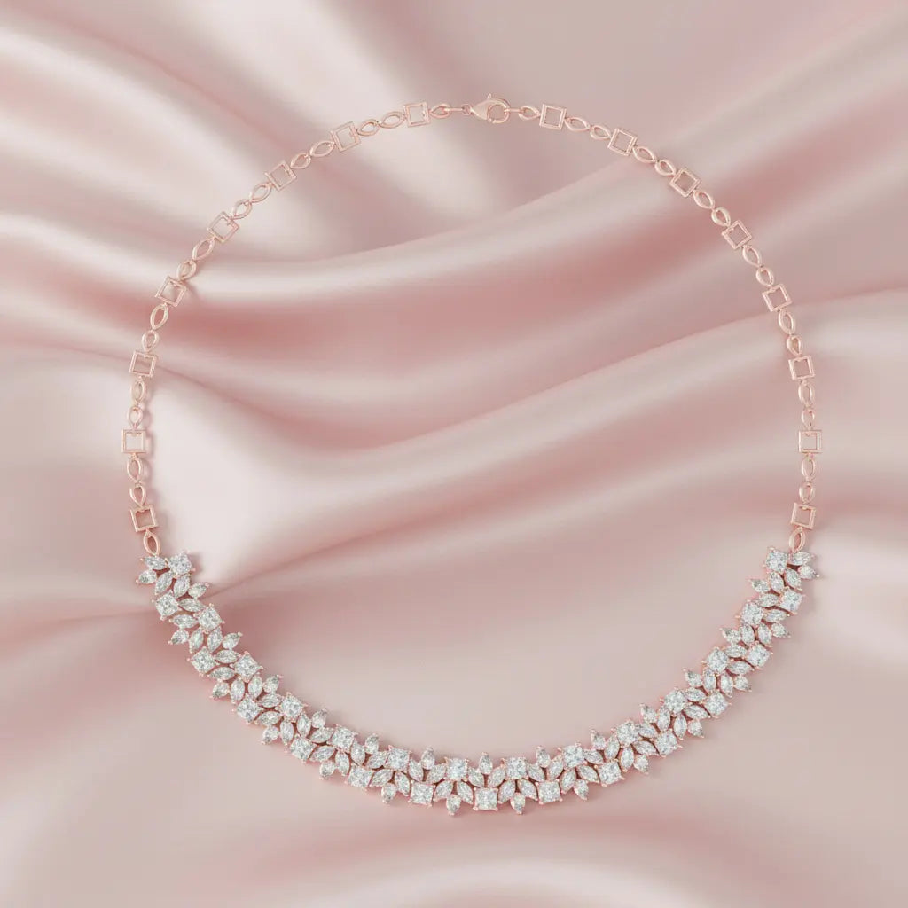 Marquise and Princess Floral Lab Grown Diamond Statement Necklace