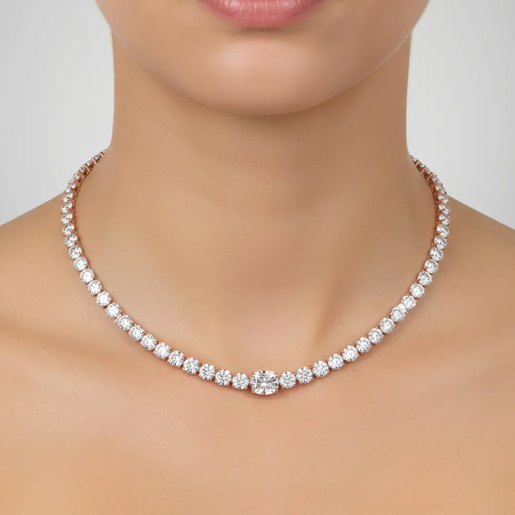 Graduated Round Lab Grown Diamond Tennis Necklace