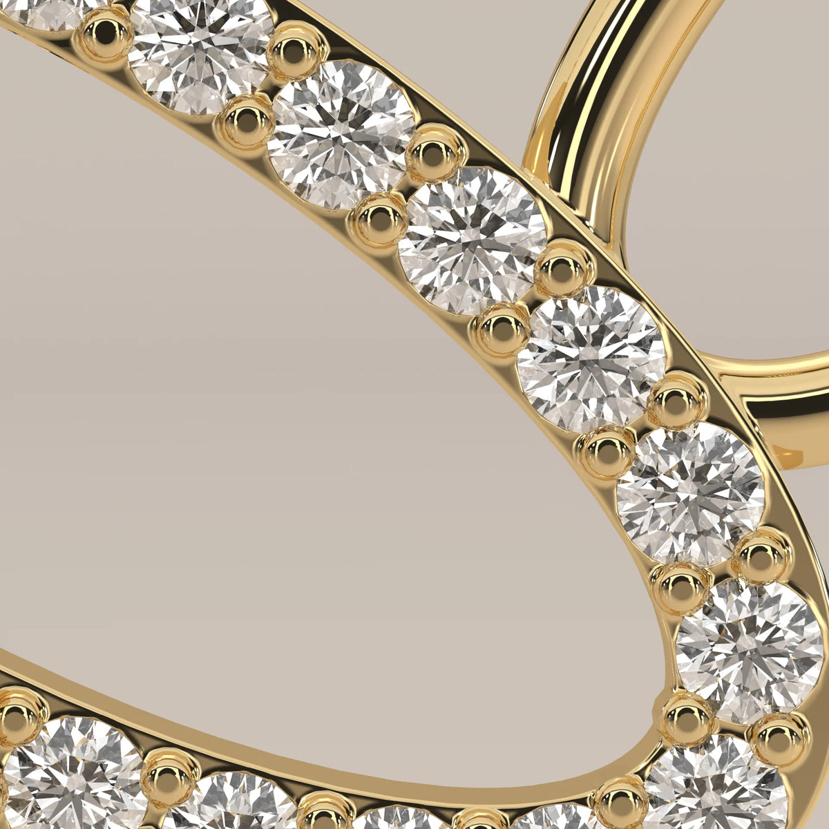 Interlocking Oval Loops Pendant with Pave and Oval Lab Grown Diamond in yellow gold, product photograph on a plain background.