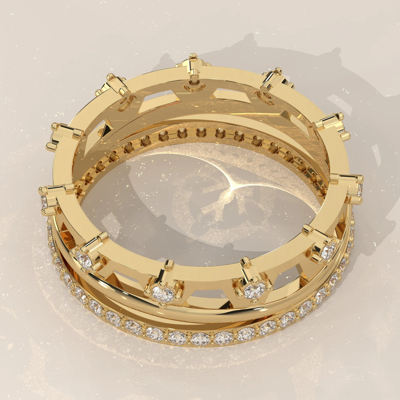 Top View: Round Diamond Statement Ring with Pavé Setting in Yellow Gold – Lab Grown – Driona Jewels