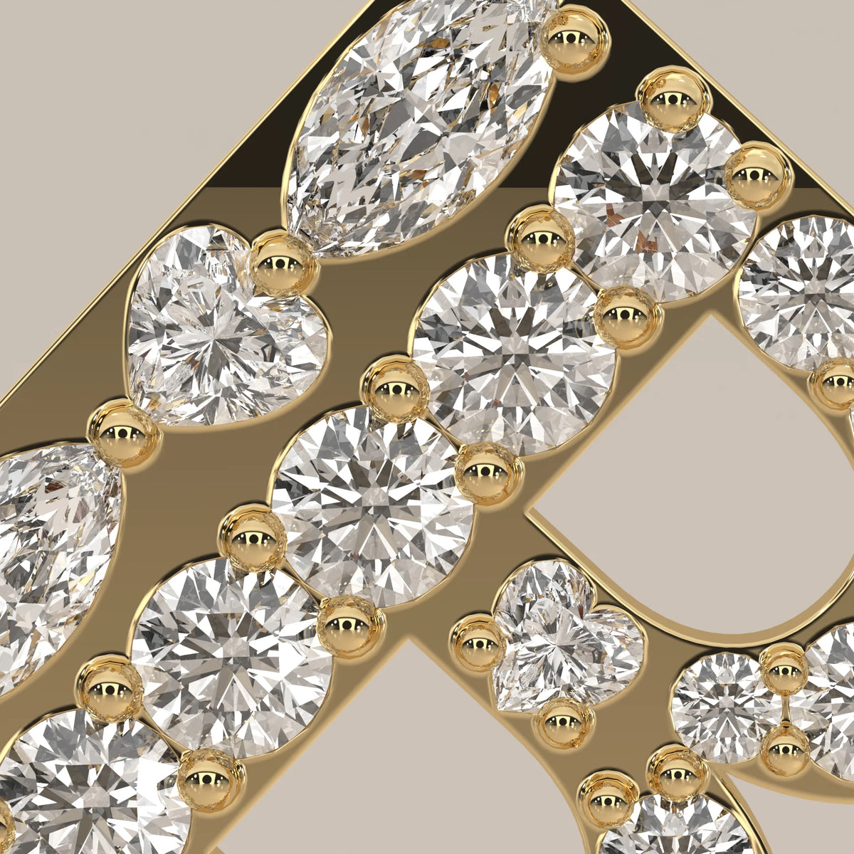 Letter B Initial Pendant with Mixed Cut Lab Grown Diamonds in yellow gold, shown on a plain background.
